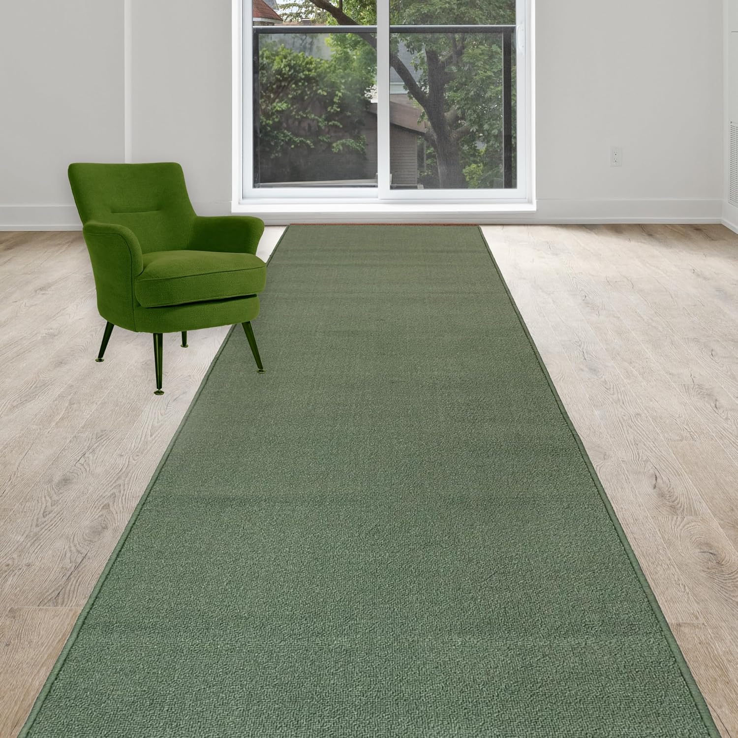 Alfombra de pasillo de tamaño personalizado, color verde salvia sólido (6 pies de largo x 32 pulgadas de ancho), hecha a pedido, alfombra de goma