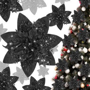 Adornos de flores de Pascua artificiales de Navidad con purpurina y clips y tallos, adornos para árbol de Navidad de Pascua con purpurina para Adornos de flores de Pascua artificiales de Navidad con purpurina y clips y tallos, adornos para árbol de Navidad de Pascua con purpurina para