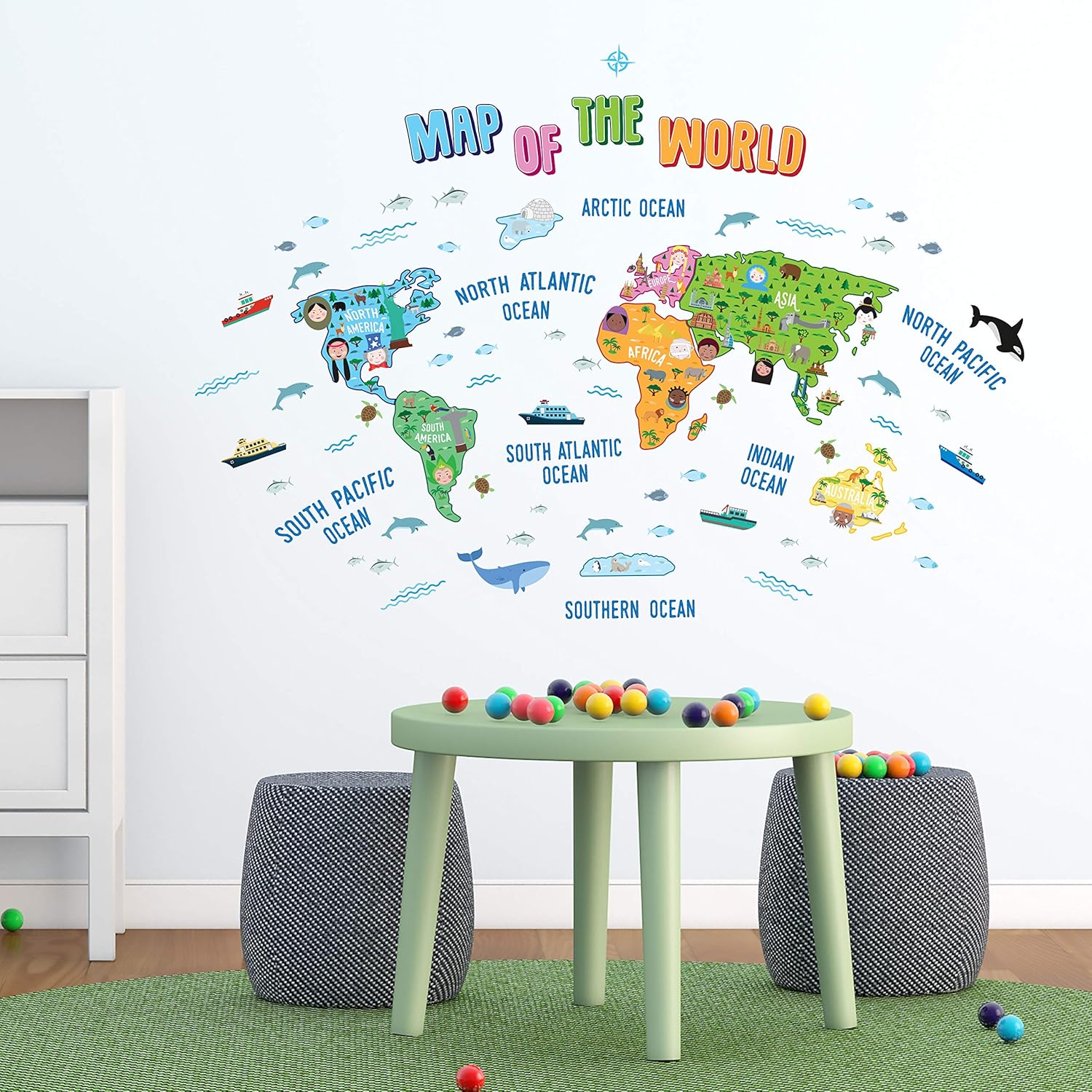 WALPLUS Pegatinas de pared de mapa del mundo, autoadhesivas, autoadhesivas, calcomanías de vinilo para bricolaje, guardería, habitación de niños,