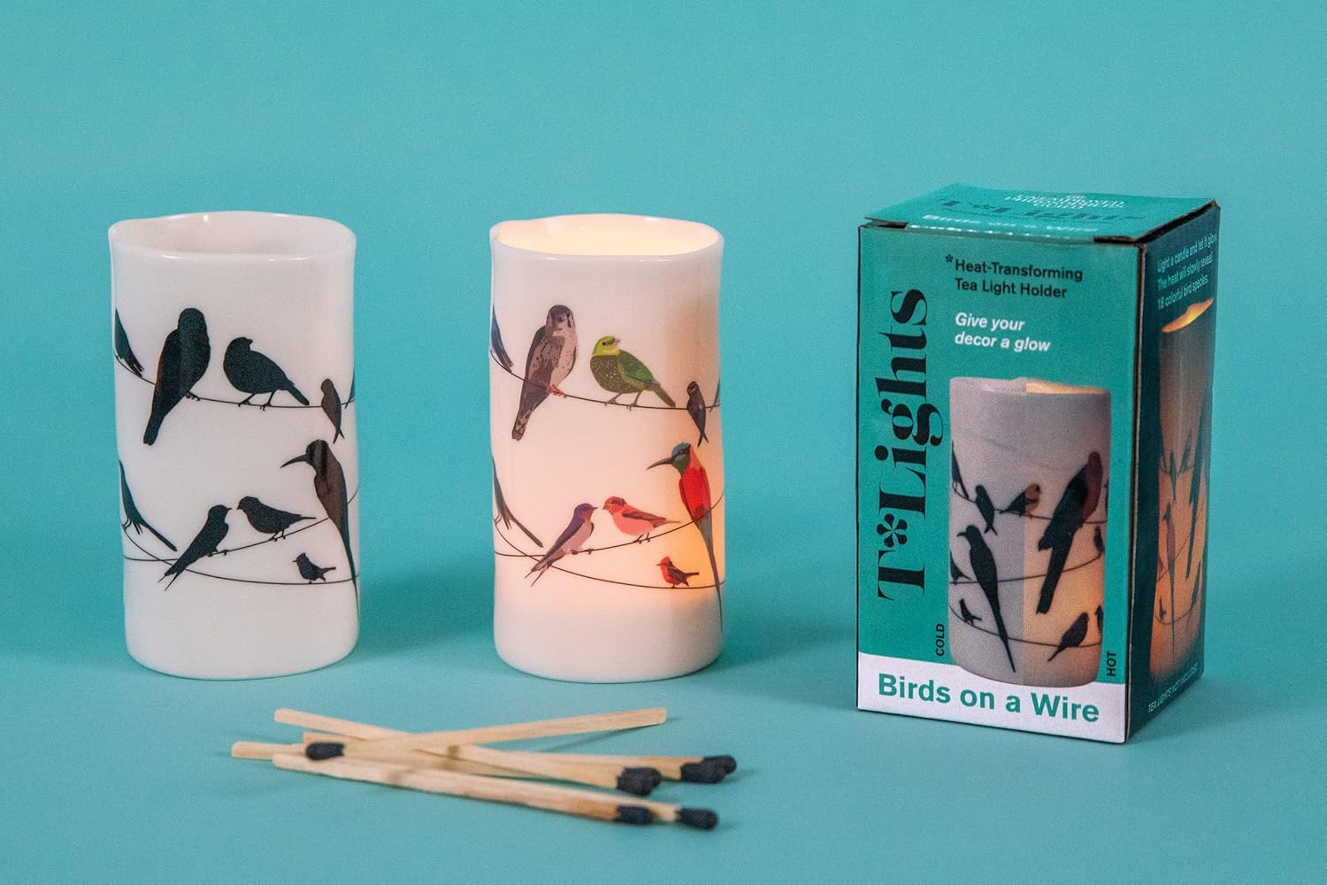 Birds on a Wire – Portavelas que cambia de calor, cambia mágicamente cuando la vela está encendida