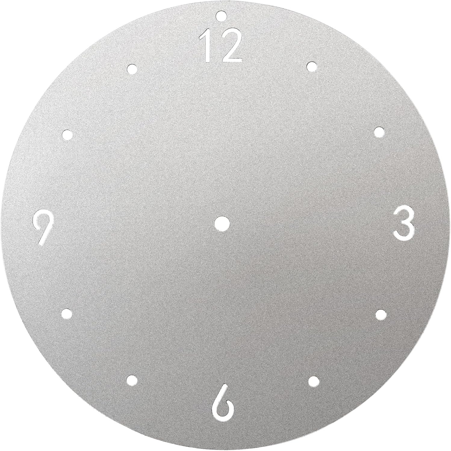 Reloj de pared de aluminio plateado para bricolaje, panel de reloj de pared de 10.1 pulgadas, tratamiento de oxidación superficial con agujeros de