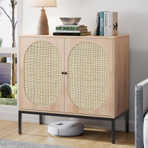 Brafab Aparador Buffet Gabinete con Almacenamiento, Armario Aparador con Puertas Decoradas de Ratán Natural, Gabinete de Ratán, Gabinete de Acento, Brafab Aparador Buffet Gabinete con Almacenamiento, Armario Aparador con Puertas Decoradas de Ratán Natural, Gabinete de Ratán, Gabinete de Acento,