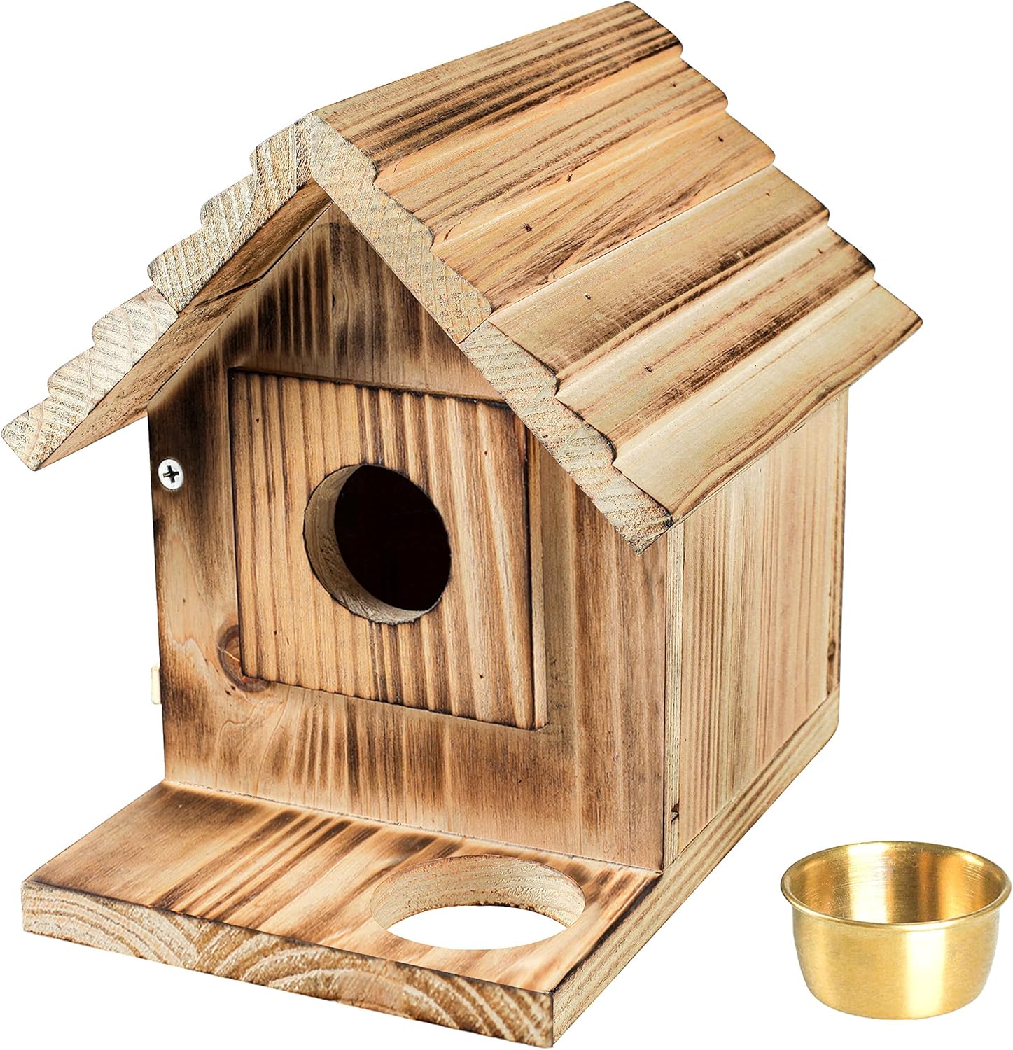 Casa para pájaros para exteriores, casa de pájaros azules de madera con protector de depredadores, caja de anidación de pájaros silvestres,