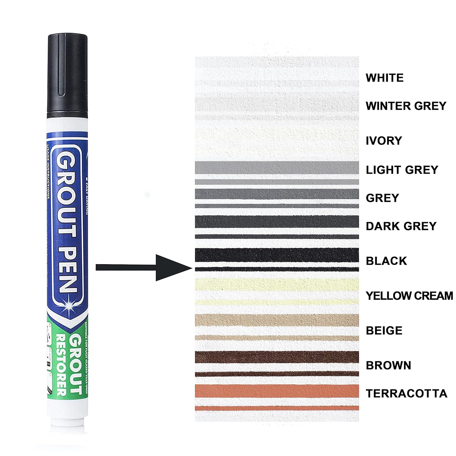 Rotulador de pintura para azulejos negro, paquete de 1 y 2 unidades con puntas adicionales (estrecha, 0.197in), colorante y sellador impermeable
