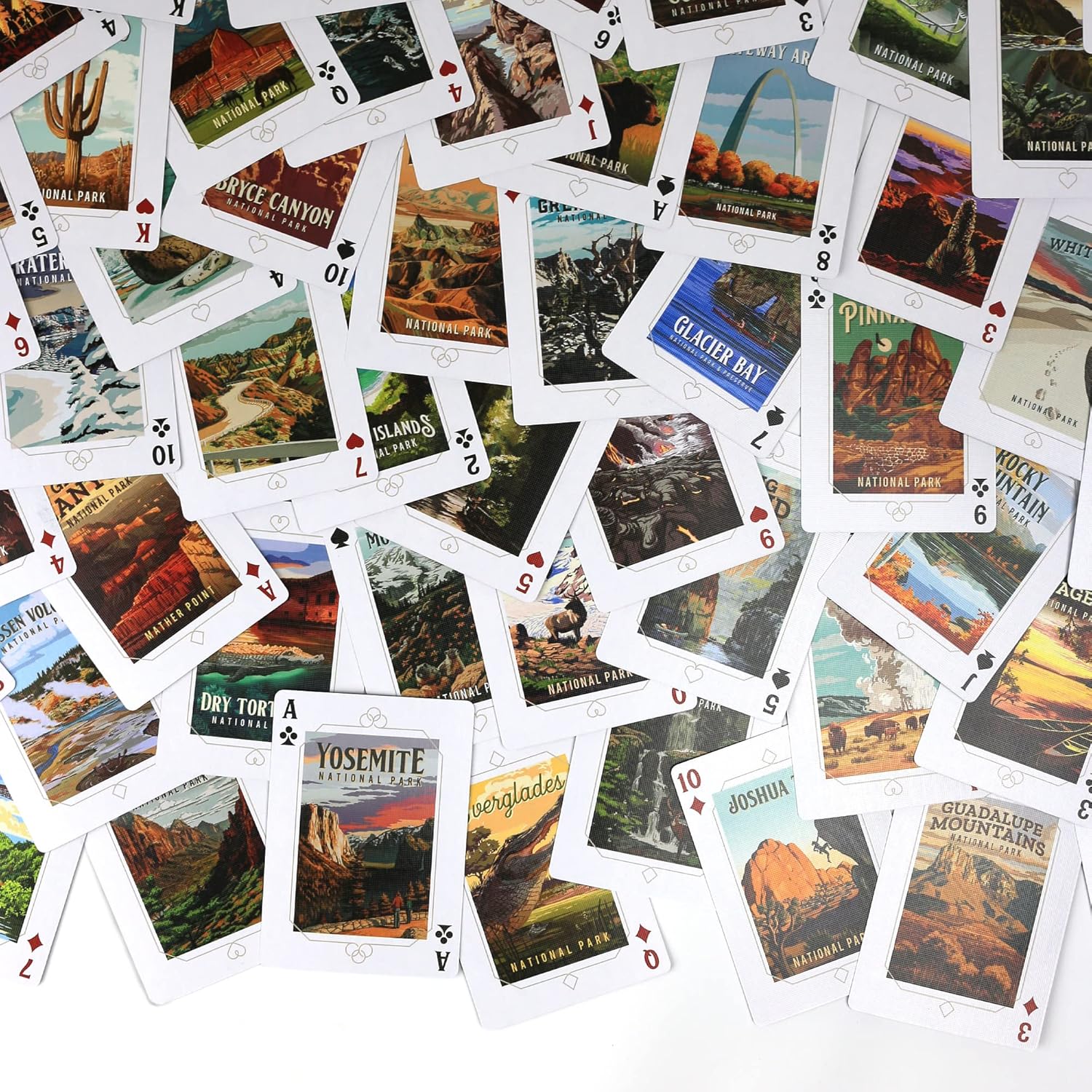 Proteja nuestros parques nacionales, baraja de cartas premium de 52 en caja de coleccionista de madera, imágenes de cartas únicas de los parques