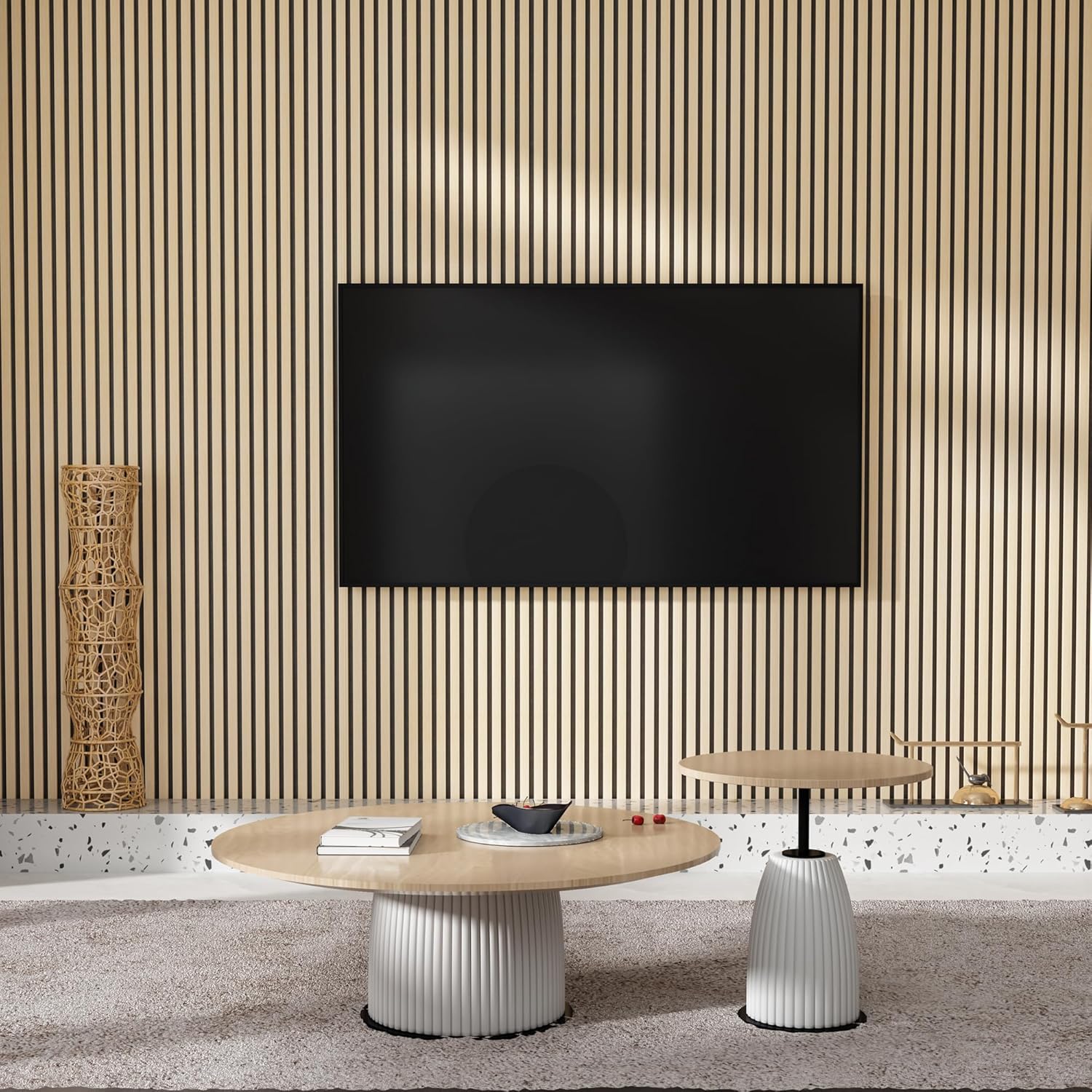 ROOMTEC Paquete de 2 paneles acústicos de pared de madera maciza, paneles de pared insonorizados de 94.49 x 12.6 pulgadas, paneles de pared de