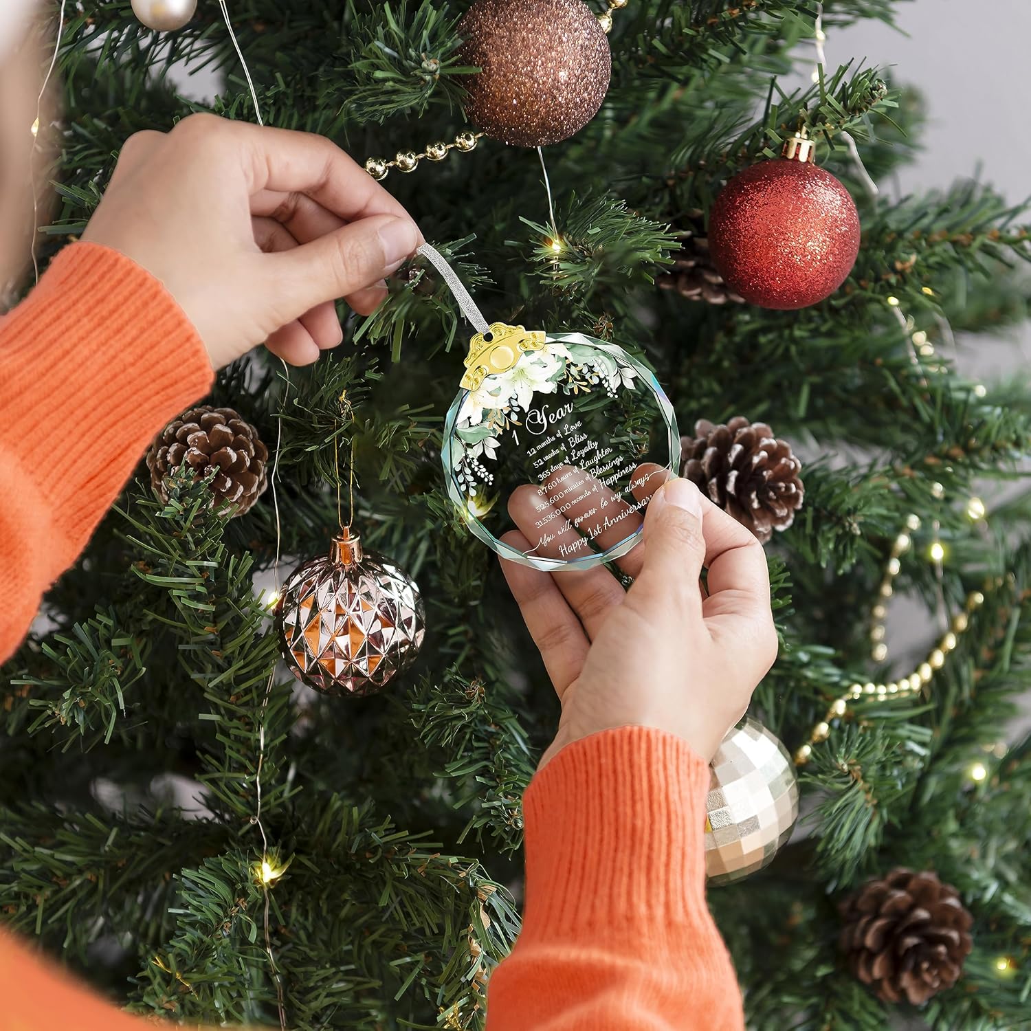 Adorno de primer aniversario, decoraciones colgantes de Navidad para parejas, adornos de árbol de Navidad de cristal para él, su esposo y esposa