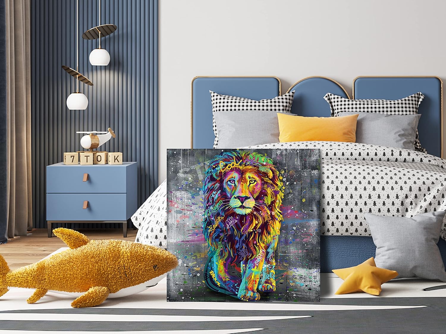 Xxliren Lienzo de grafiti con imágenes de león para sala de estar, tamaño grande, pintura de león, decoración de pared para decoración de habitación