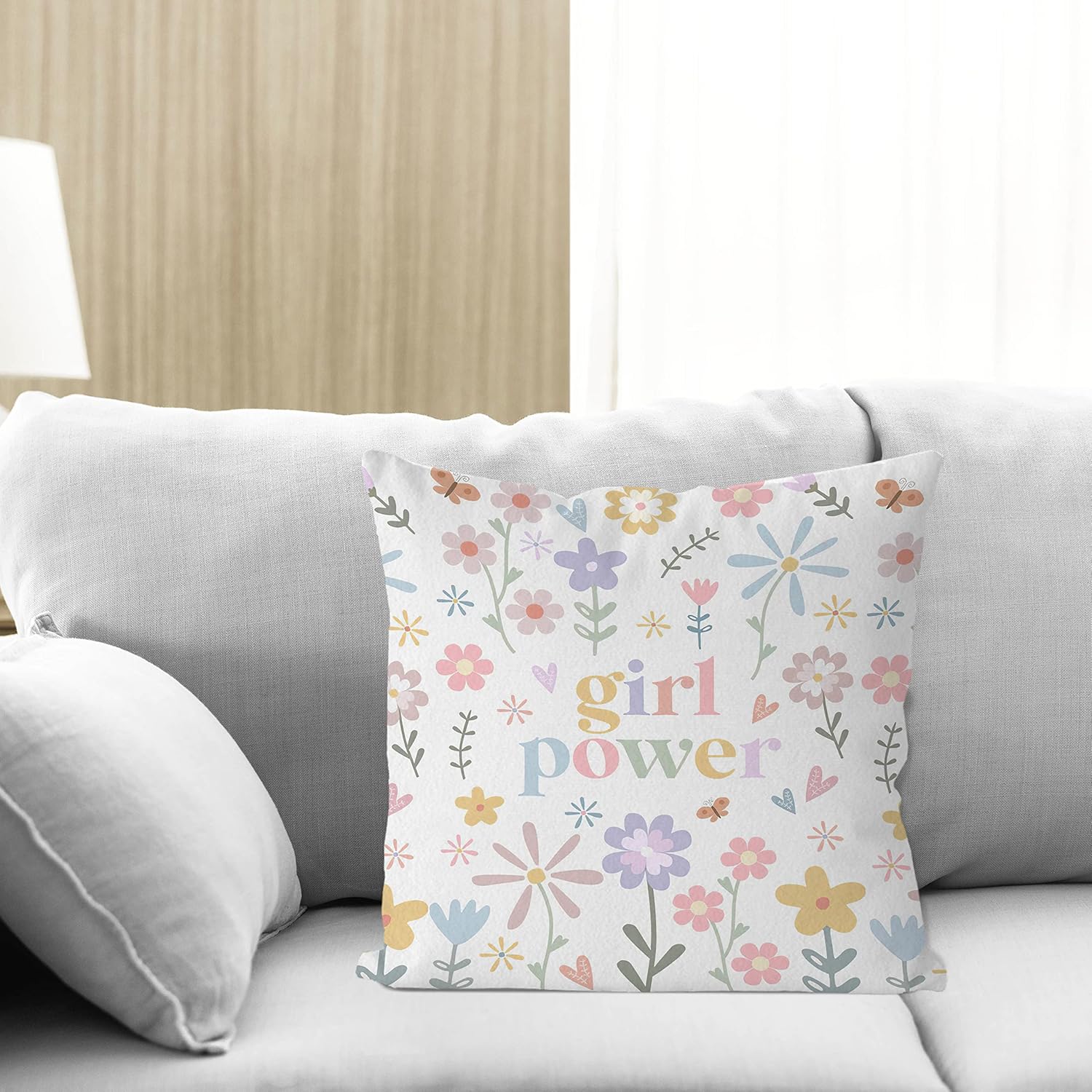 Funda de almohada inspiradora floral bohemia de 18 x 18 pulgadas, funda de almohada positiva para niña, decoración de habitación de niña, funda de