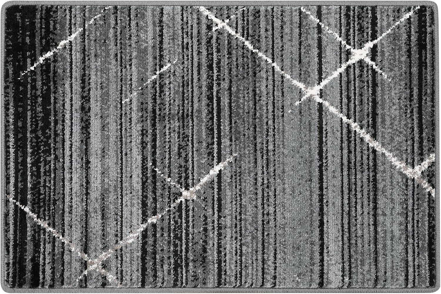 GlowSol Alfombra abstracta gris de 2 x 3 pies, alfombra gruesa de felpa para área pequeña, antideslizante, no desprende pelusa, alfombra geométrica