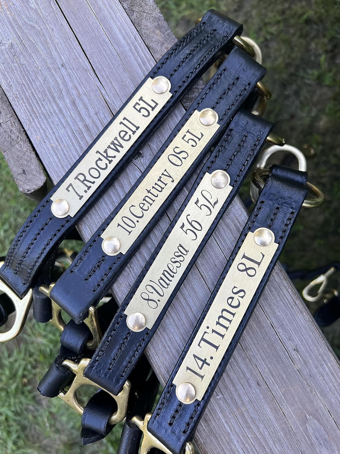 Leaders – Cabestro de cuero para caballos con placa de nombre grabada personalizada, cabestro para caballo, negrolatón
