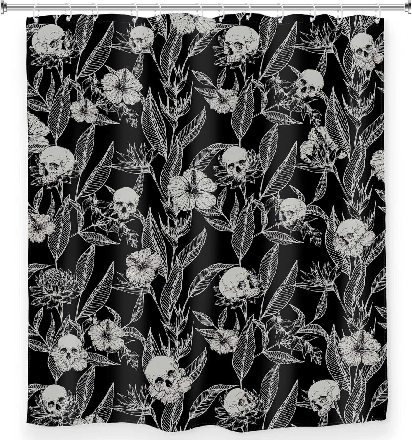 AMBZEK Cortina de ducha con diseño floral de calavera negra, 72 pulgadas de ancho x 72 pulgadas de largo, para hombre, gótico, espeluznante,