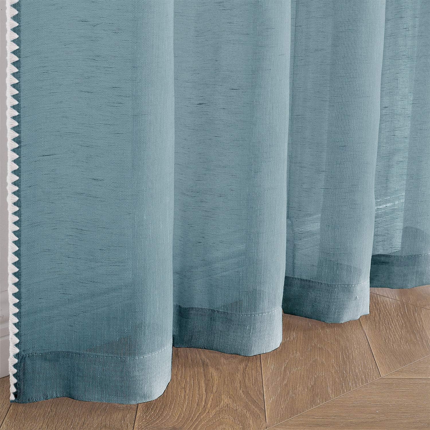 Selectex – Cortinas transparentes de lino natural con bordes semitransparentes