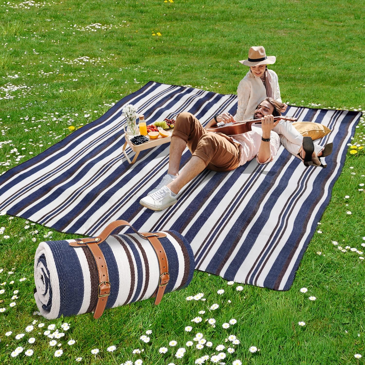 Manta de picnic de 80 x 80 pulgadas, extra grande, impermeable y plegable, manta de playa de 3 capas para 6 a 8 adultos, para campamento, parque,