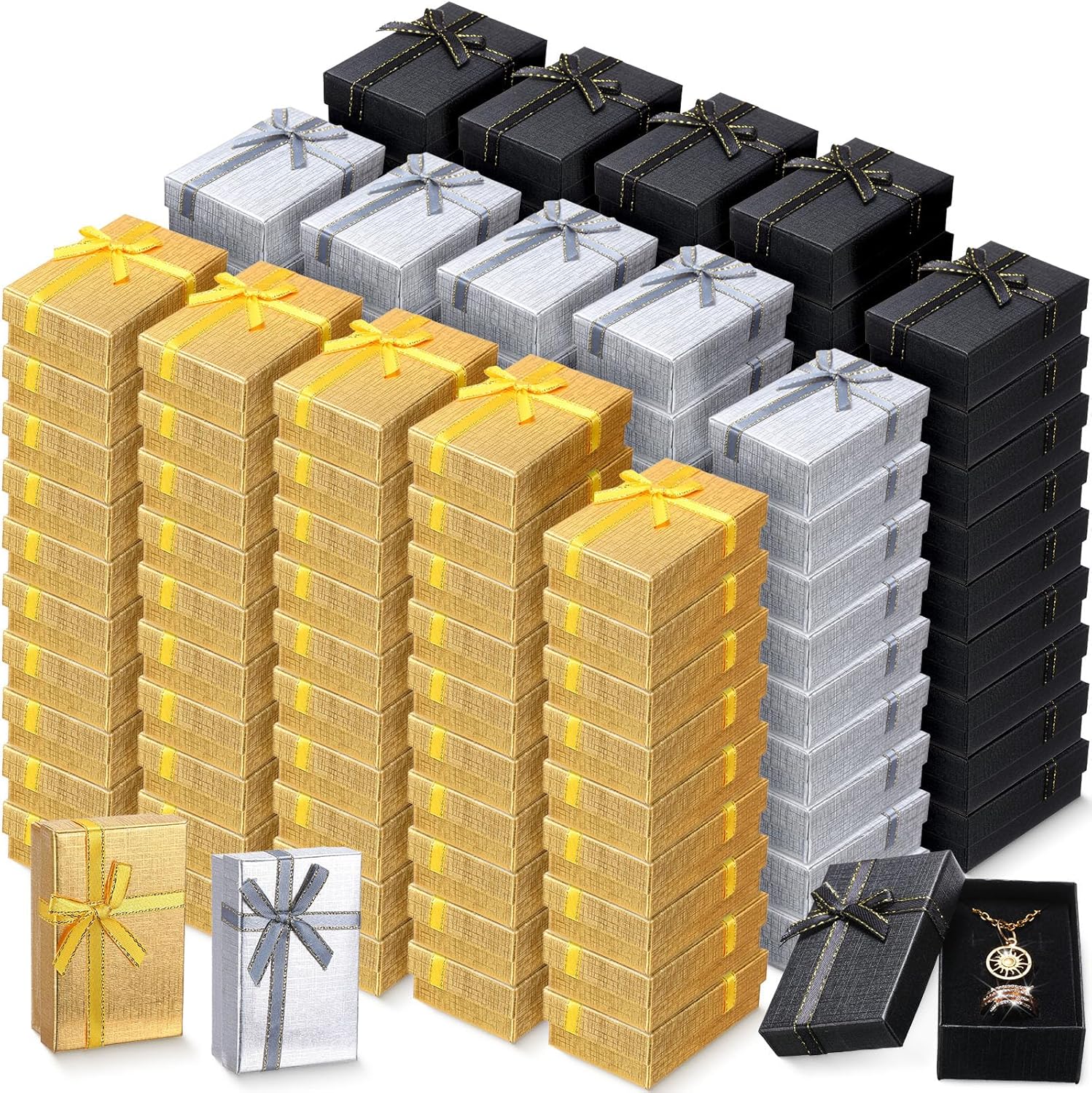 Caja de regalo de joyería, pequeñas cajas de regalo vacías, cajas de joyería de embalaje a granel, cajas de cartón con lazo para anillos, collares,