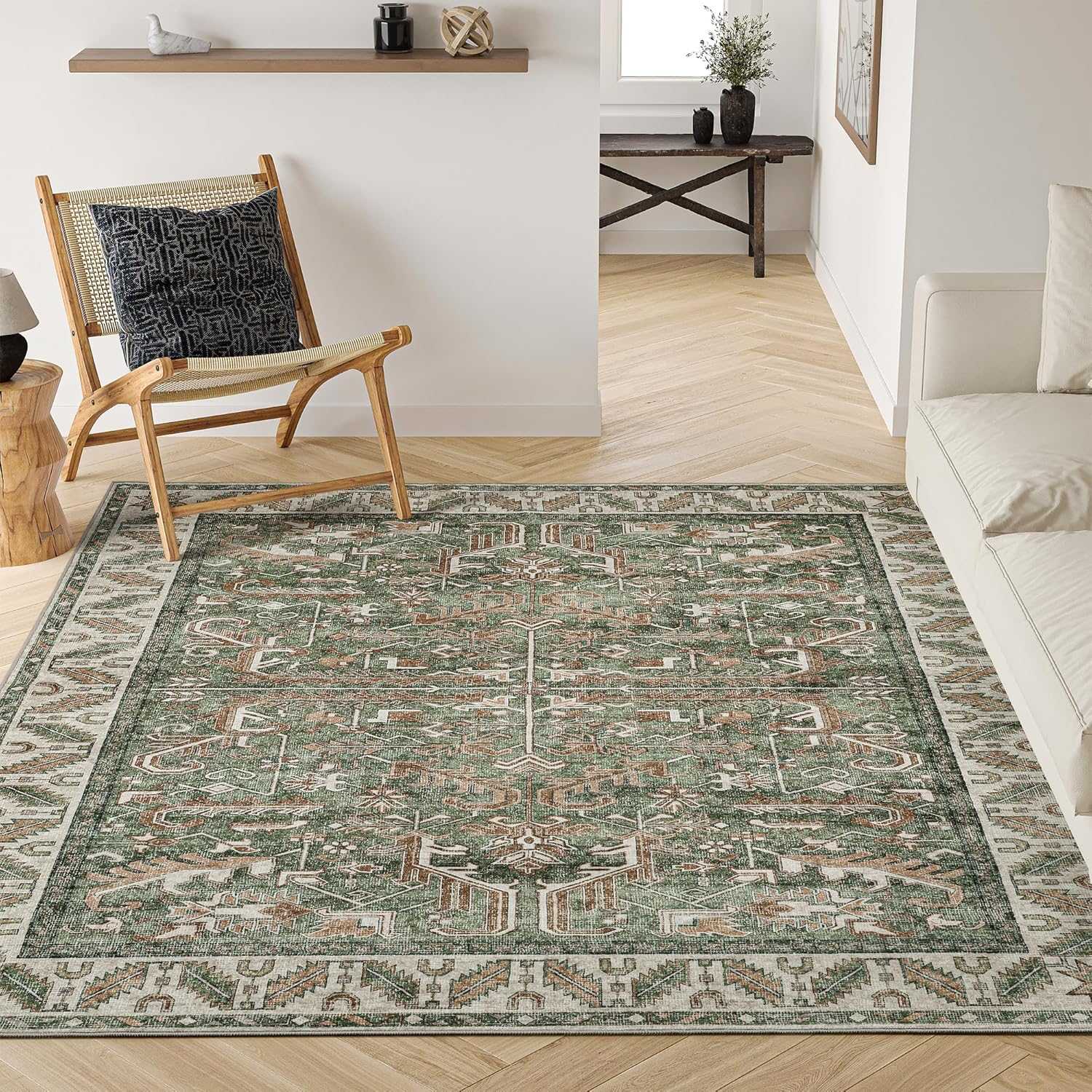 Valenrug Alfombra lavable de 6 x 9 pulgadas, ultrafina, colección antigua, resistente a las manchas, para sala de estar, dormitorio, alfombra