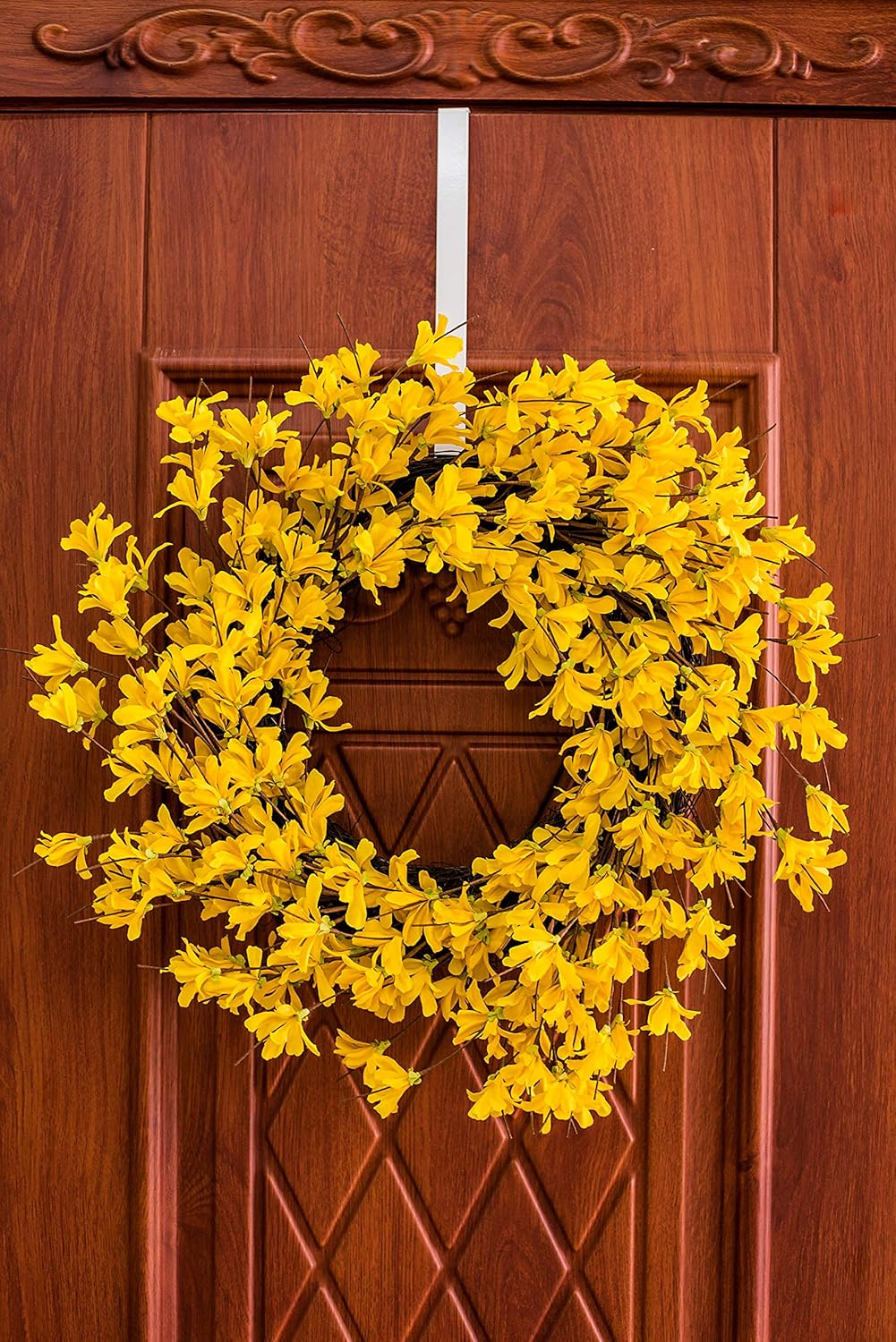 Corona amarilla de Forsythia para puerta de Huashen de 24 pulgadas, corona de verano para puerta delantera, racimo de flores, corona de granja en