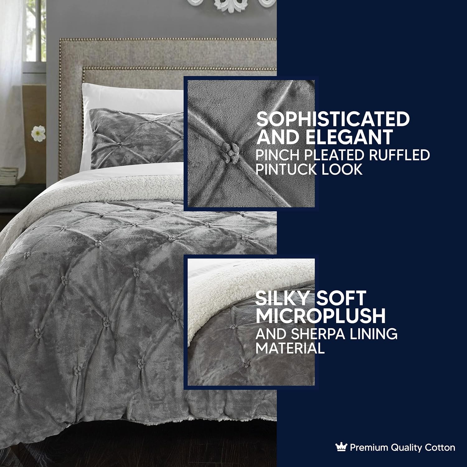 Chic Home CS4800-AN Josepha – Edredón plisado con volantes y frunces, forro de sherpa, beige, individual extra largo