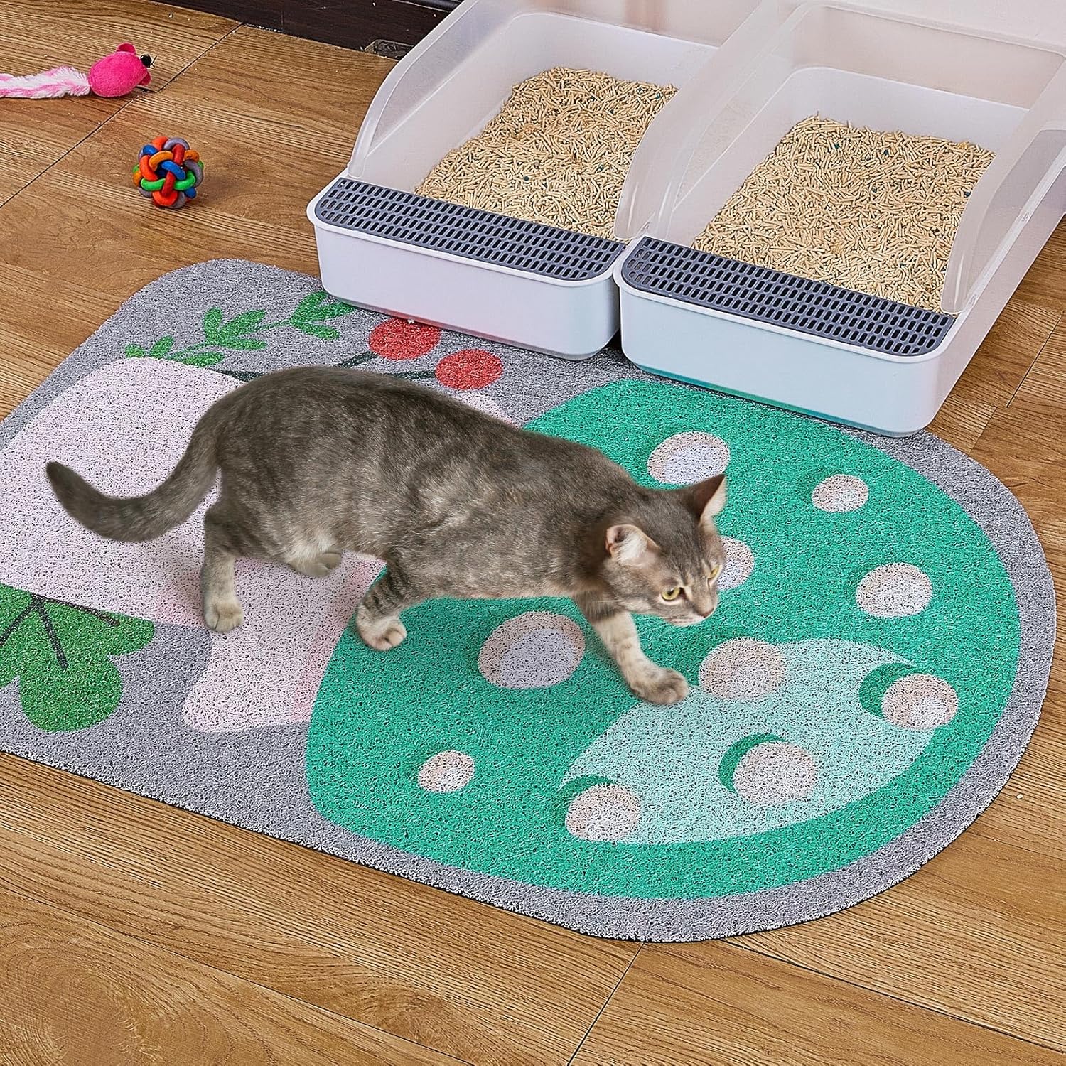 Bienbee Tapete de arena para gatos, tapete de arena para gatos, fácil de limpiar, tapete duradero con parte inferior, diseño gráfico único para