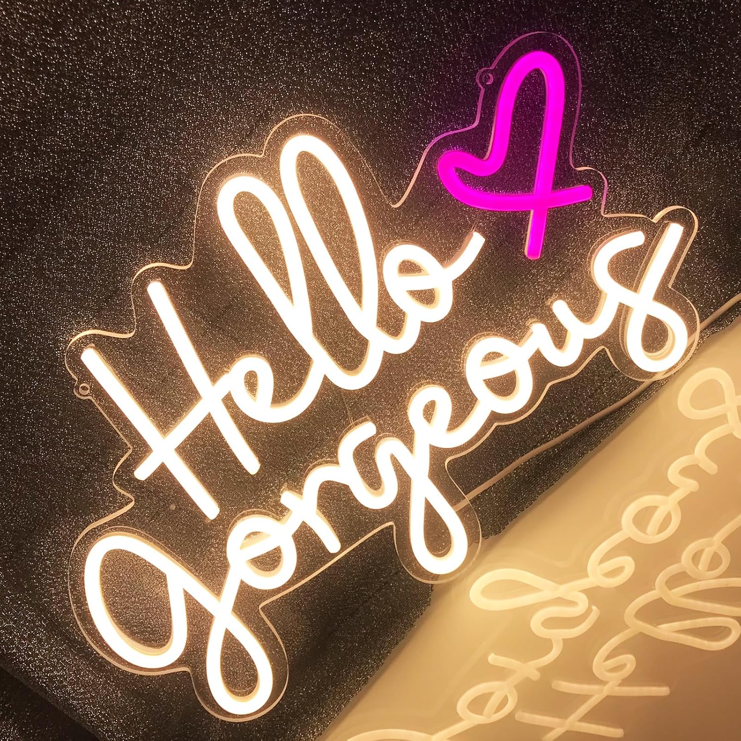 Letreros de neón con texto en inglés “Hello Gorgeous para decoración de pared, con interruptor regulable”, letrero de neón LED para dormitorio de