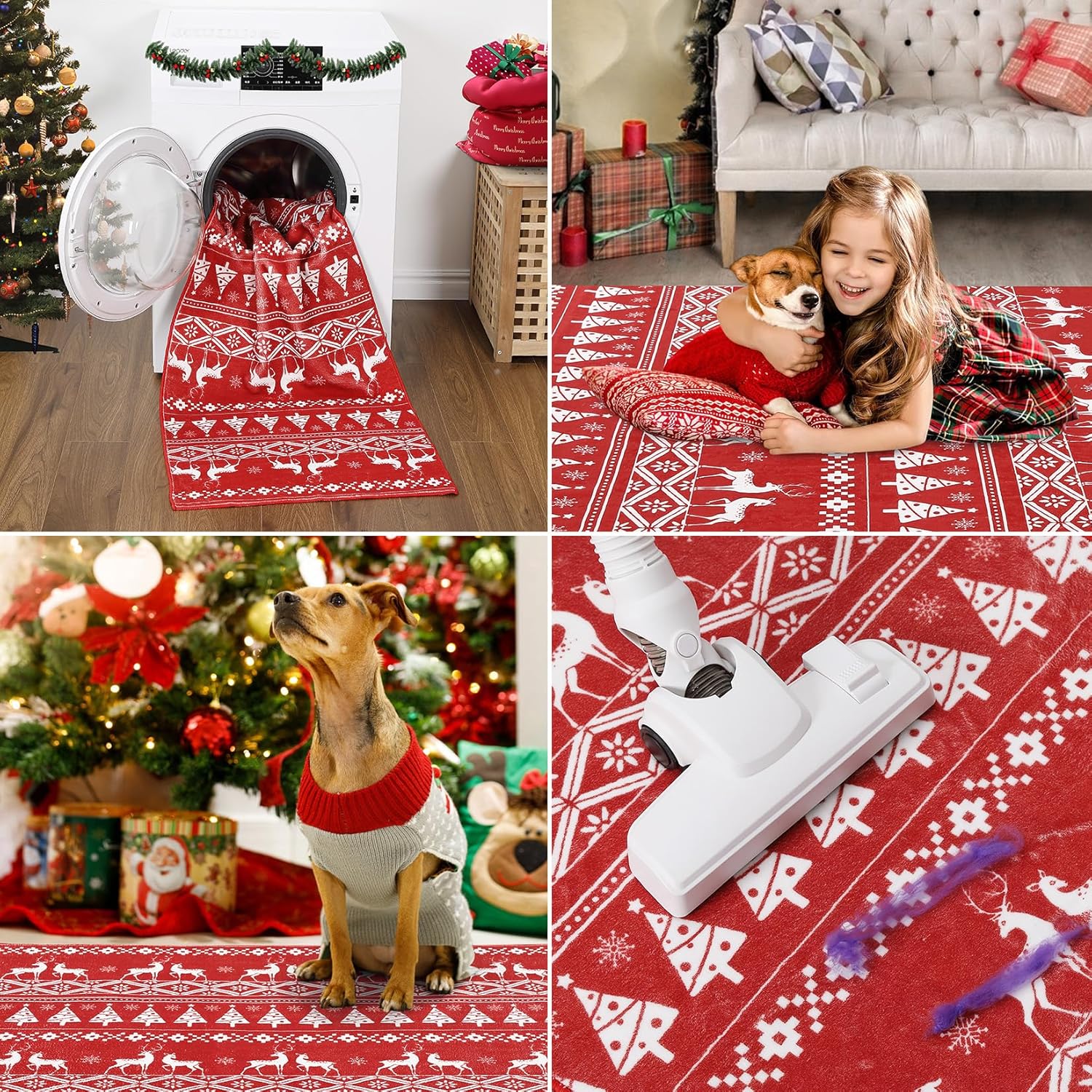 RUGSREAL Alfombra de pasillo de Navidad con árbol de Navidad y ciervos, alfombra decorativa de Navidad, lavable a máquina, alfombra de piso para