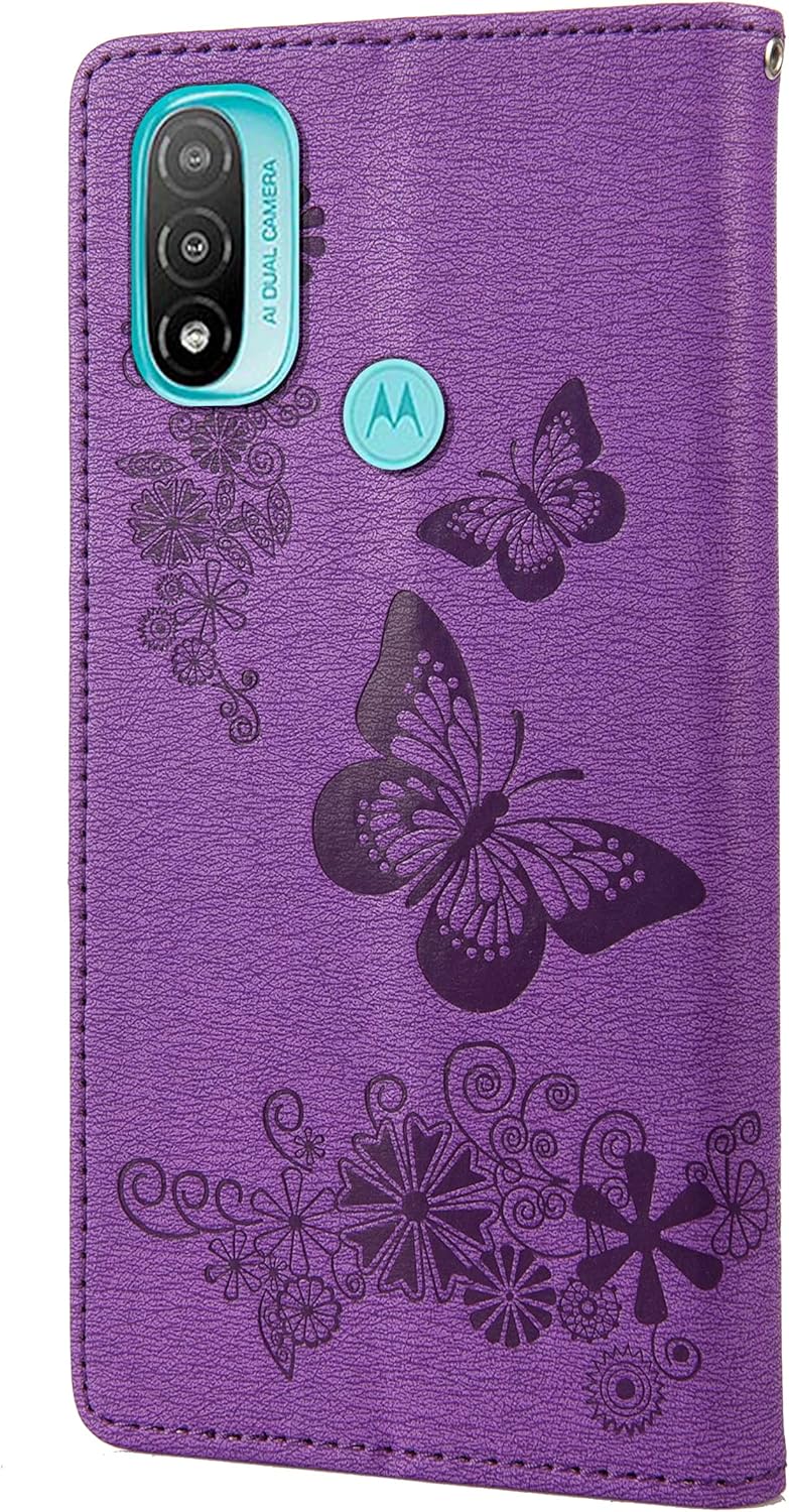 Mavis’s Diary Compatible con Motorola Moto E40 Moto E30 Moto E20 Funda cartera con tarjetero de cuero con relieve de mariposa con cierre magnético,