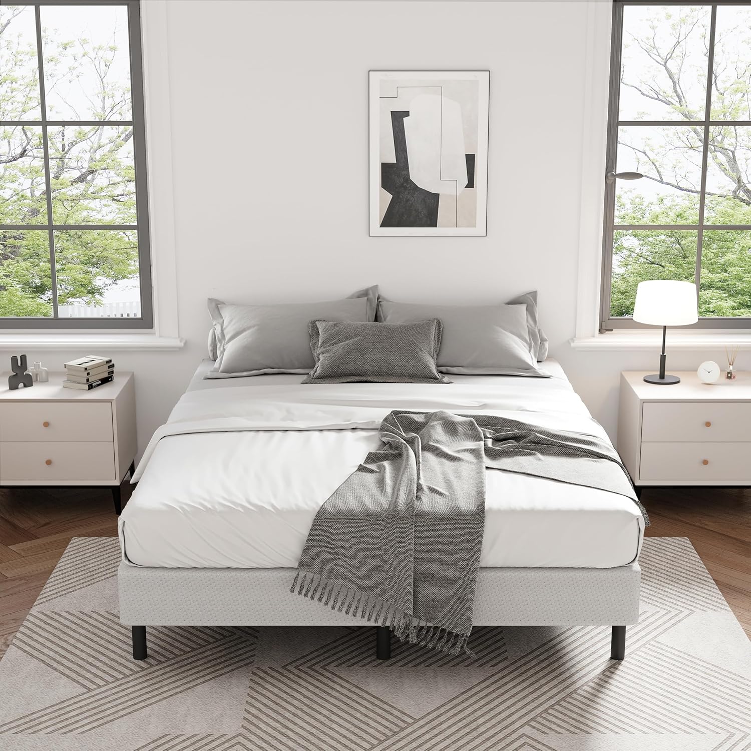 Base de cama de tamaño matrimonial, marco de cama Metal Basics de 9 pulgadas, base de alto perfil para somier, soporte de 9 patas, sin ruido, fácil