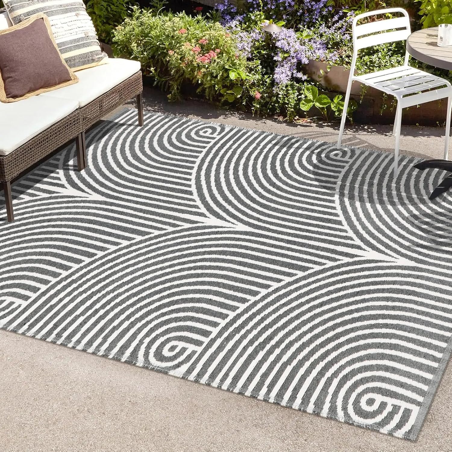 Alfombras lavables de 5 x 8 pies, de algodón, tejido de color gris, para interiores y exteriores, alfombra para porche, sala de estar, alfombra de