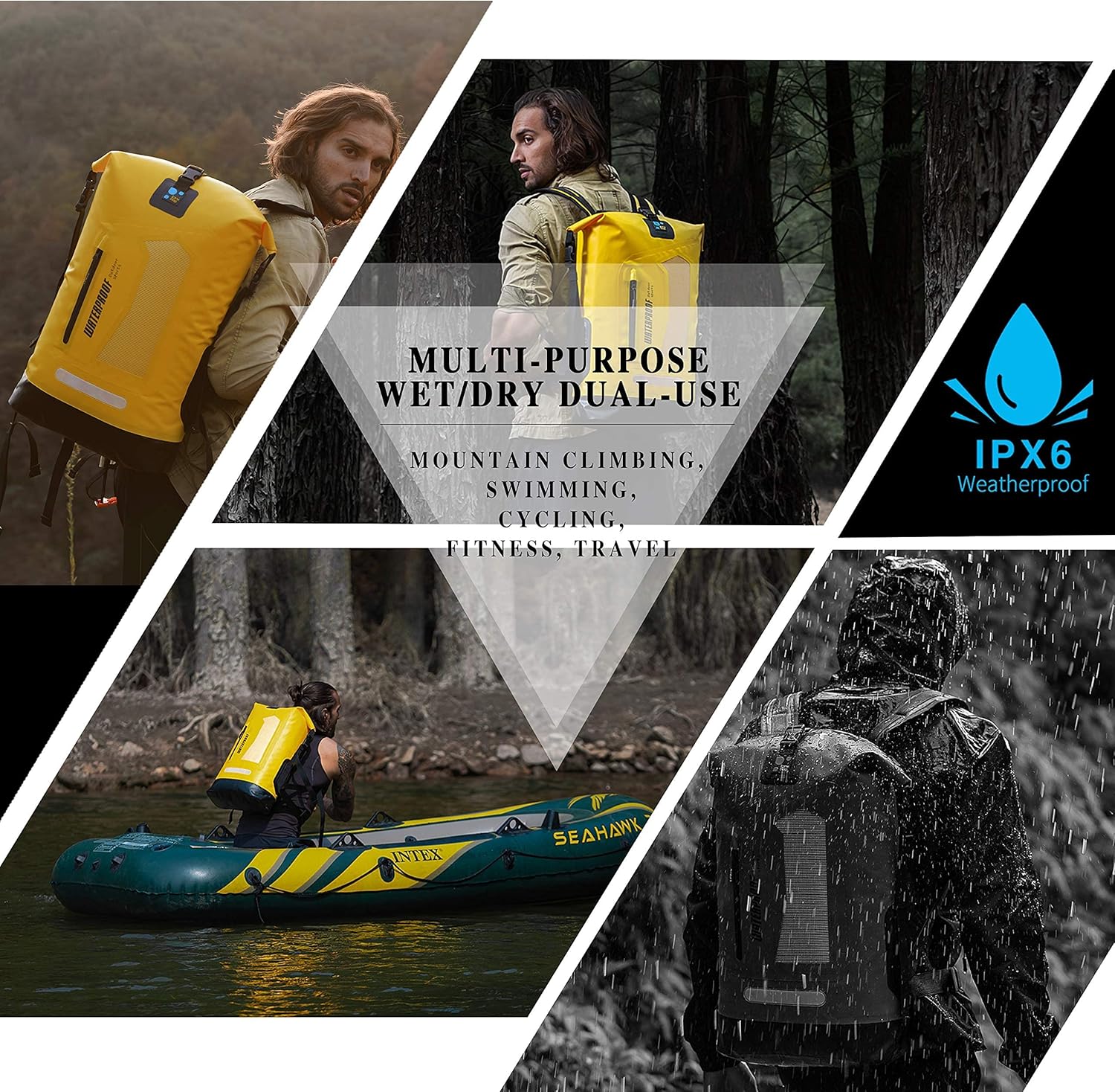 Mochila Idrybag impermeable para deportes acuáticos, saco estanco para senderismo, con tiras de hombros, de 5.28, 7.93 y 10.57 galones
