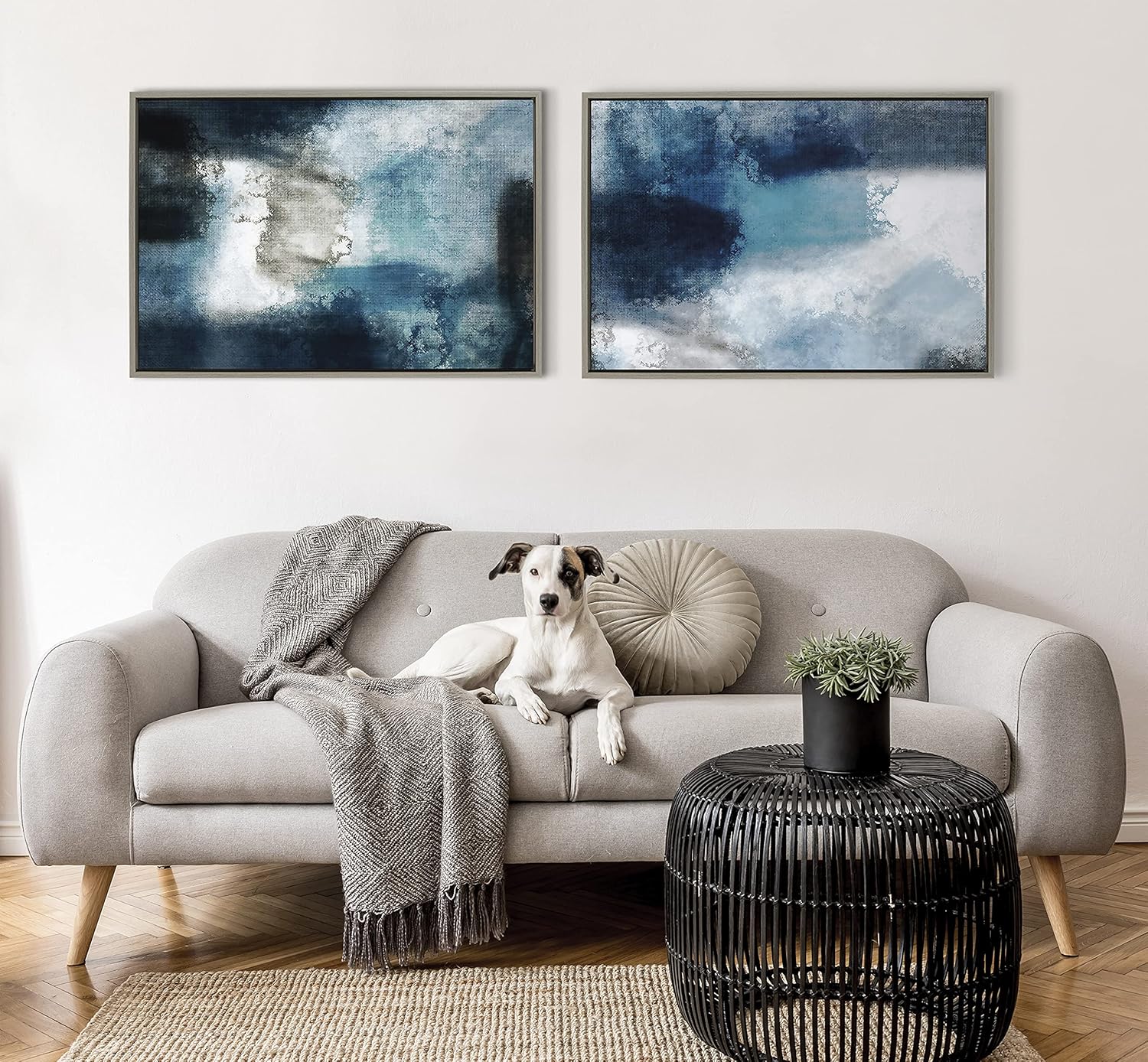 Kate and Laurel Sylvie Aqua Abstract 1 lienzo enmarcado para pared, diseño de Amy Lighthall, 23 x 33 pulgadas, gris, impresión artística decorativa