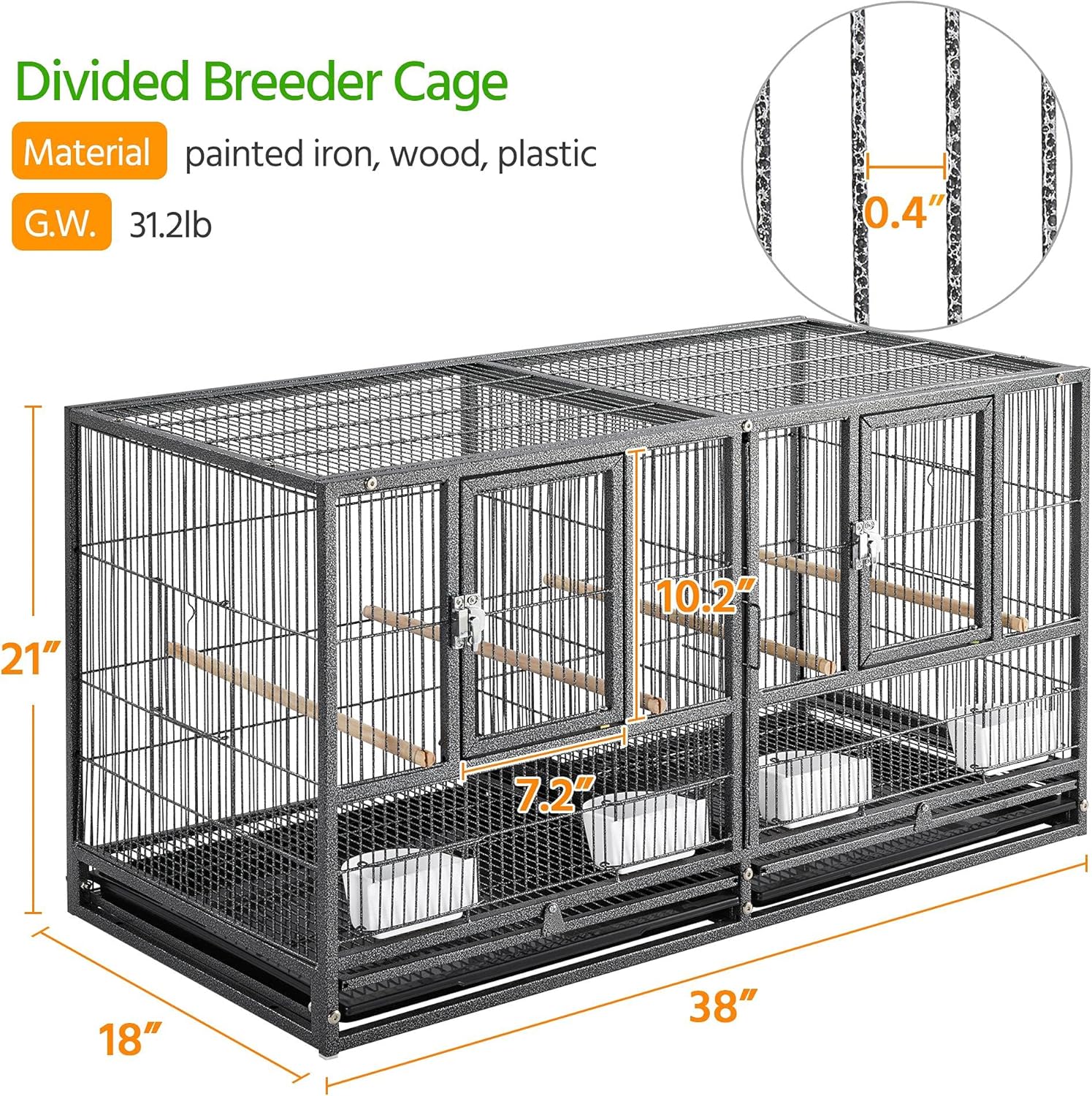 Yaheetech Jaula apilable para pájaros, criador dividido, periquitos, jaula para pájaros canarios, cacatúas, tortolitos, pinzones, periquitos