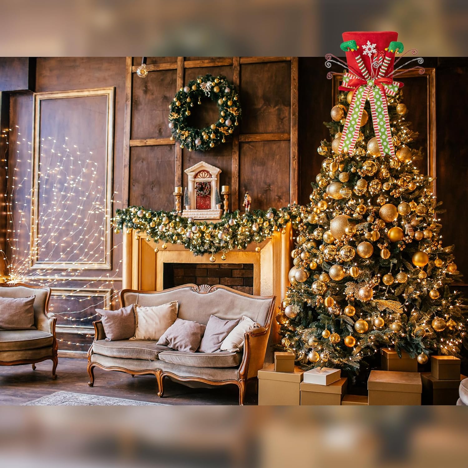 Sombrero para decoración del árbol de Navidad, patas de elfo, decoración de árbol de Navidad con lazo, adornos de árbol de Navidad para decoración