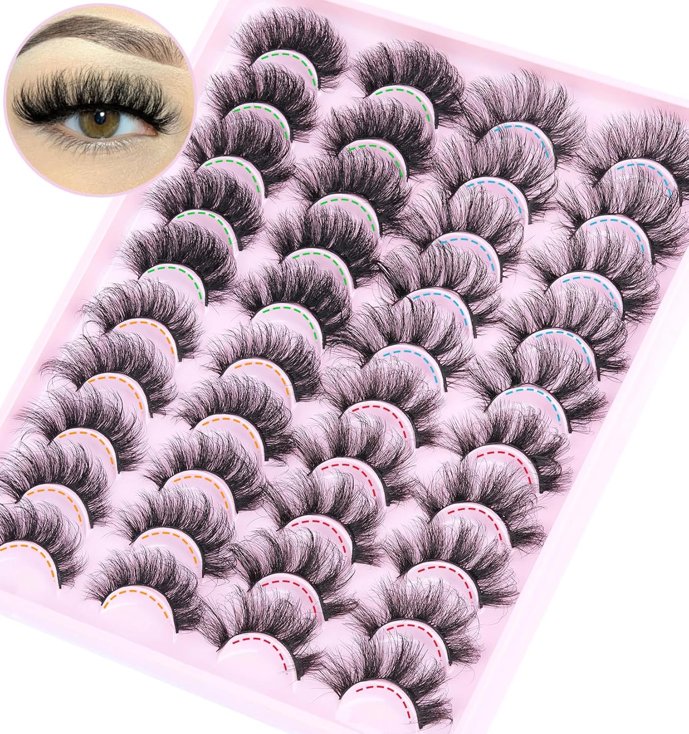 Geeneiya, 20 pares de pestañas postizas esponjosas y finas, de 0.76 pulgadas, aspecto natural, 5D, volumen 5D, pestañas que parecen extensiones de 4
