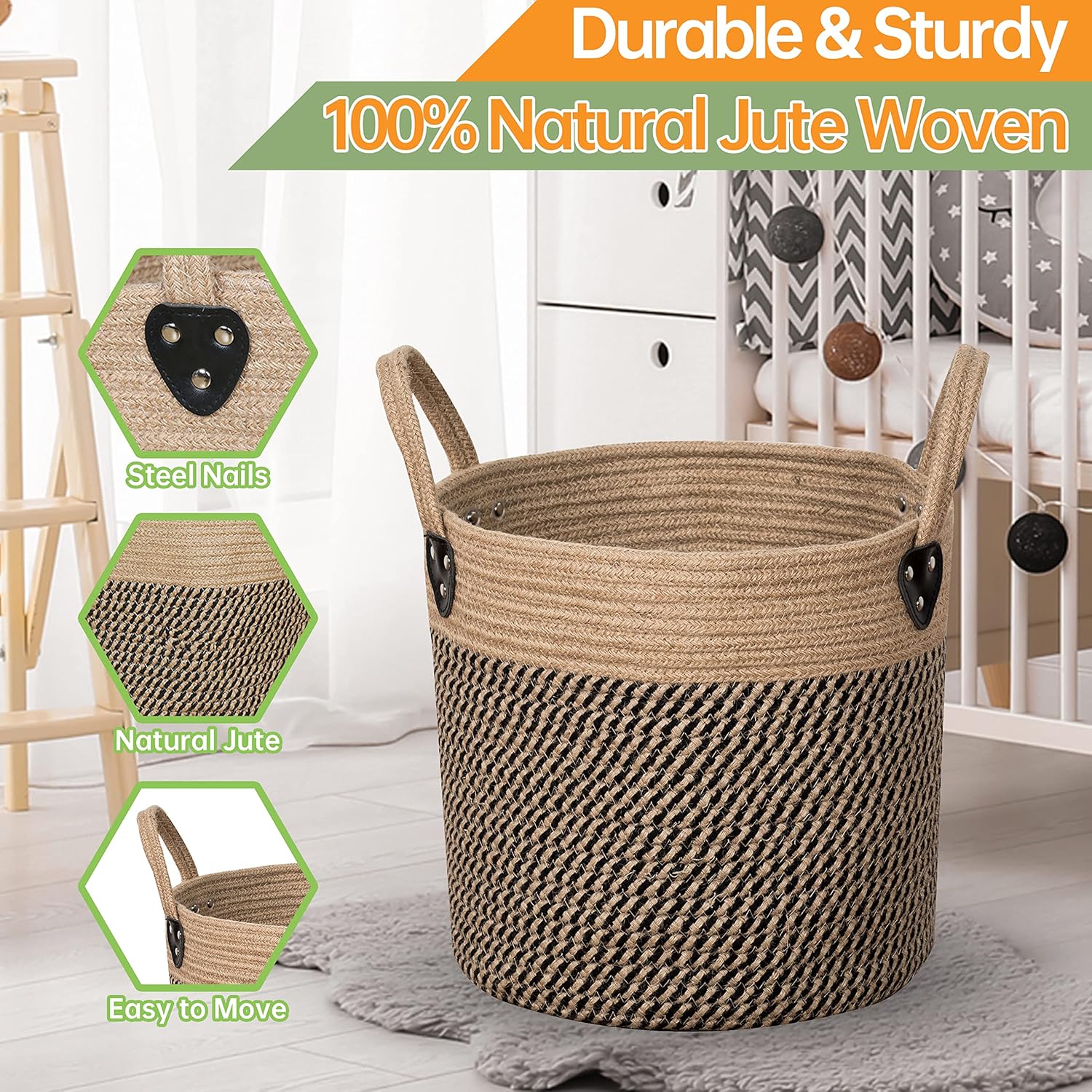 Cesta de cuerda de yute de 12 x 12 pulgadas, cesta tejida con asas para macetas de 8 a 11 pulgadas, cubierta bohemia para macetas de interior, cesta