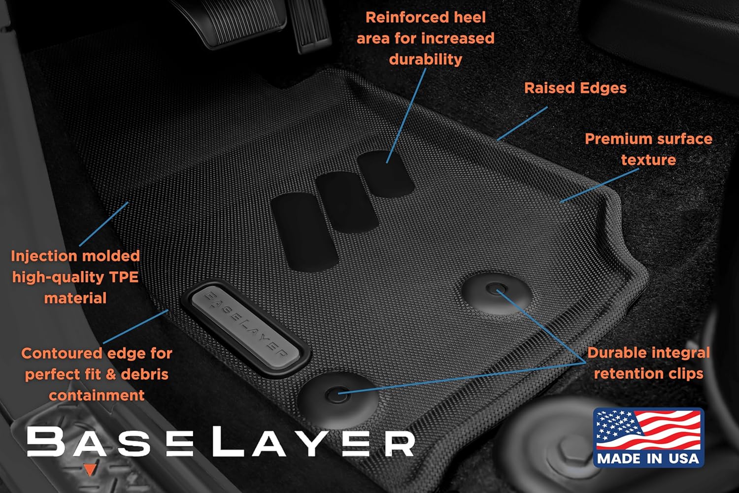 BaseLayer Alfombrillas delanteras para Jeep Wrangler JK  Tapetes impermeables ajustables a medida para vehículos Wrangler JK 2014-2018, tapetes