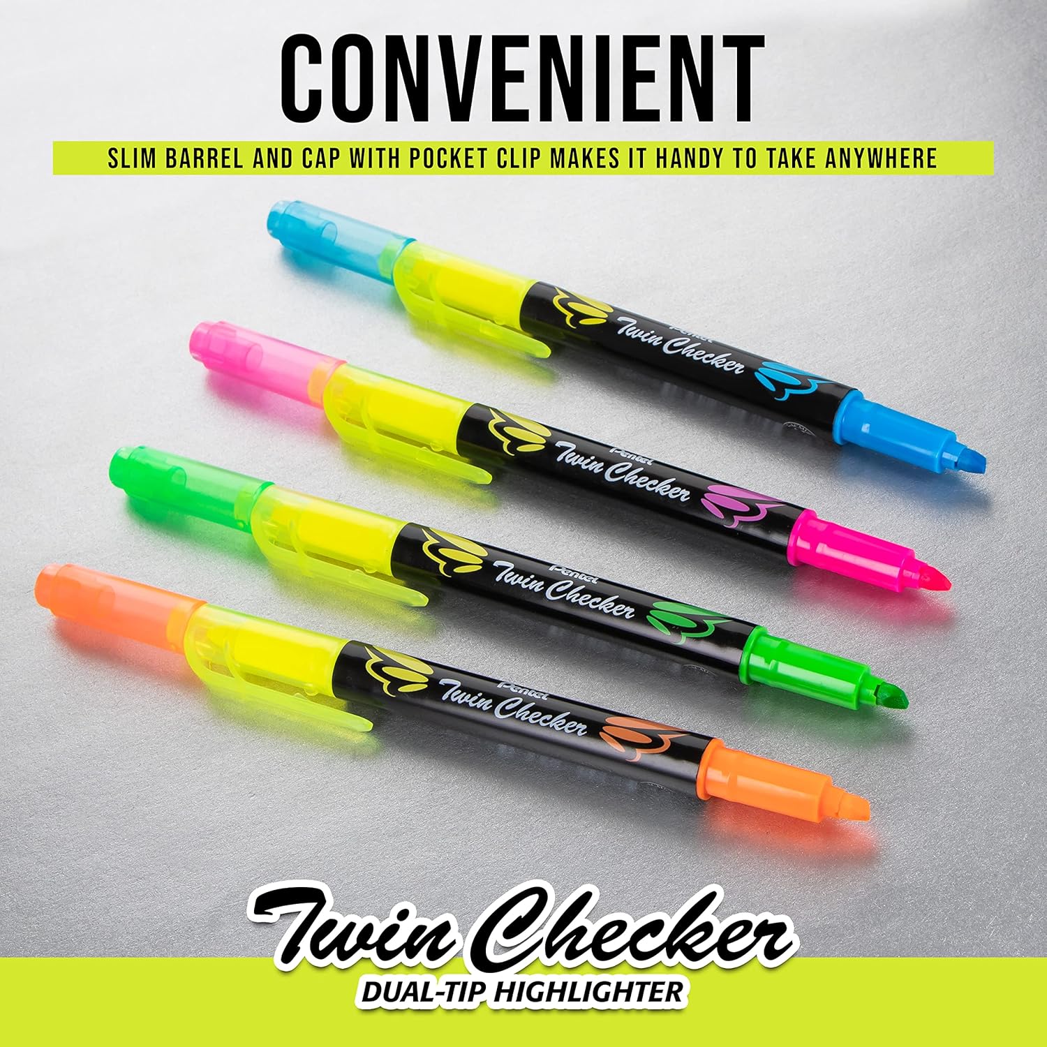 Pentel Twin Checker – Resaltador de doble punta, punta de cincel, tinta amarillarosa, paquete de 12 (SLW8-GP)