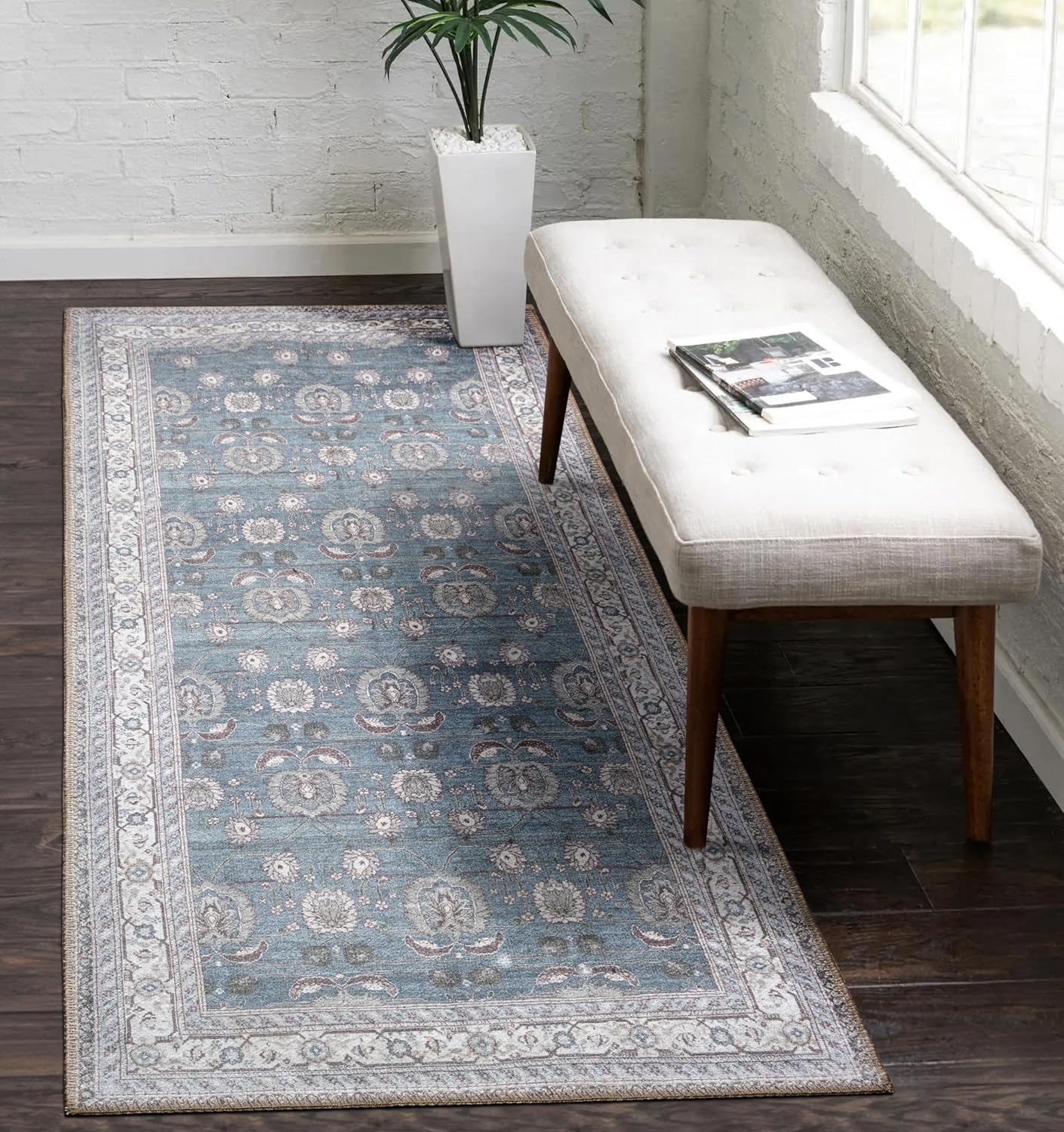 Adiva Rugs Alfombra lavable a máquina con parte trasera antideslizante para sala de estar, dormitorio, cuarto de baño, cocina, impresión vintage