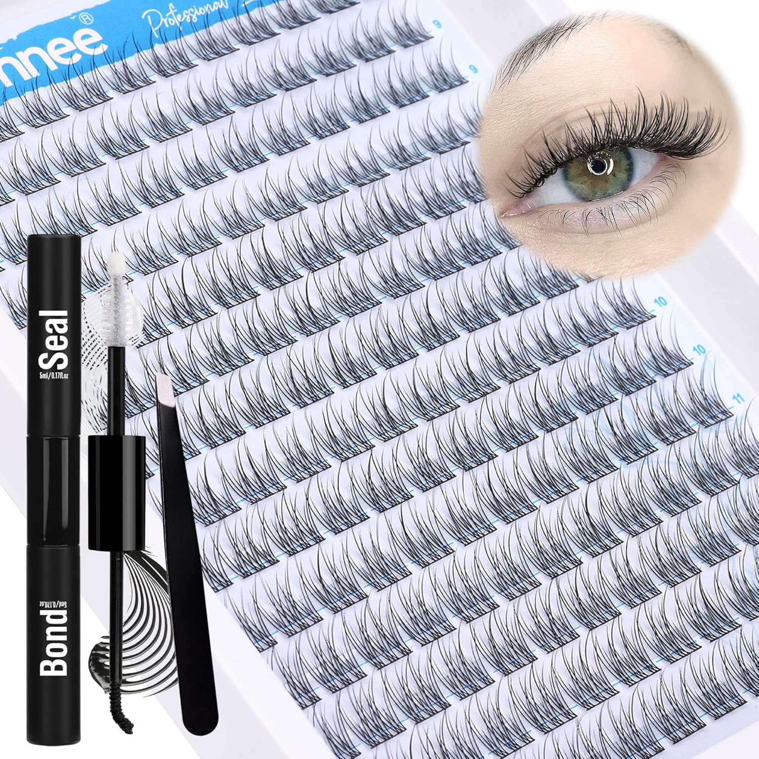 Kit de pestañas naturales en racimo, 168 unidades, extensiones de pestañas onduladas, rizo CC, 0.354-0.433 in, extensiones de pestañas de longitudes