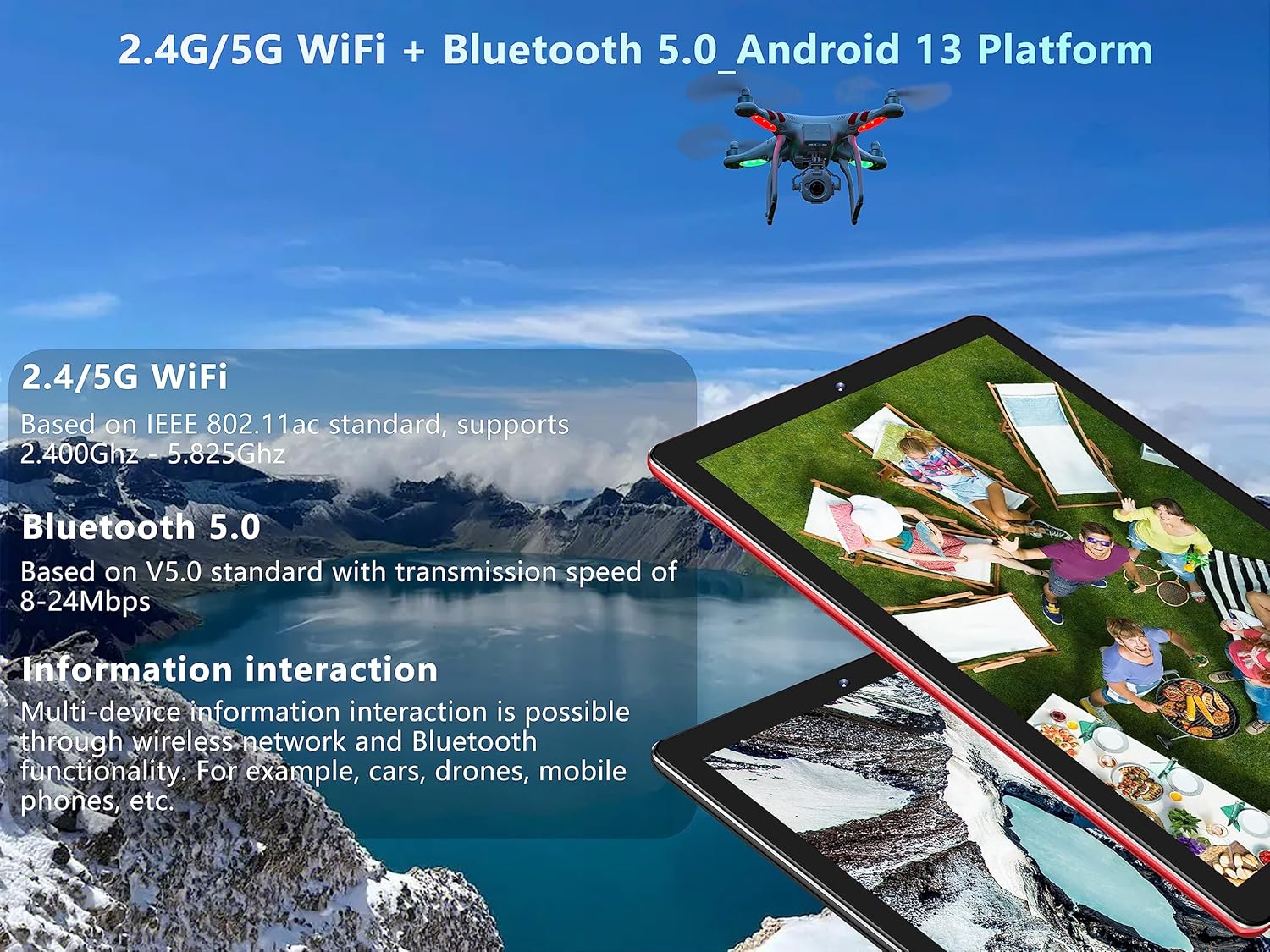 2024 Tablet de 10 pulgadas, 10 GB de RAM+64 GB de ROM (TF 1 TB), Android 13, WiFi 5G2.4G+Bluetooth 5.0Google GMSWidgetfunción de pantalla