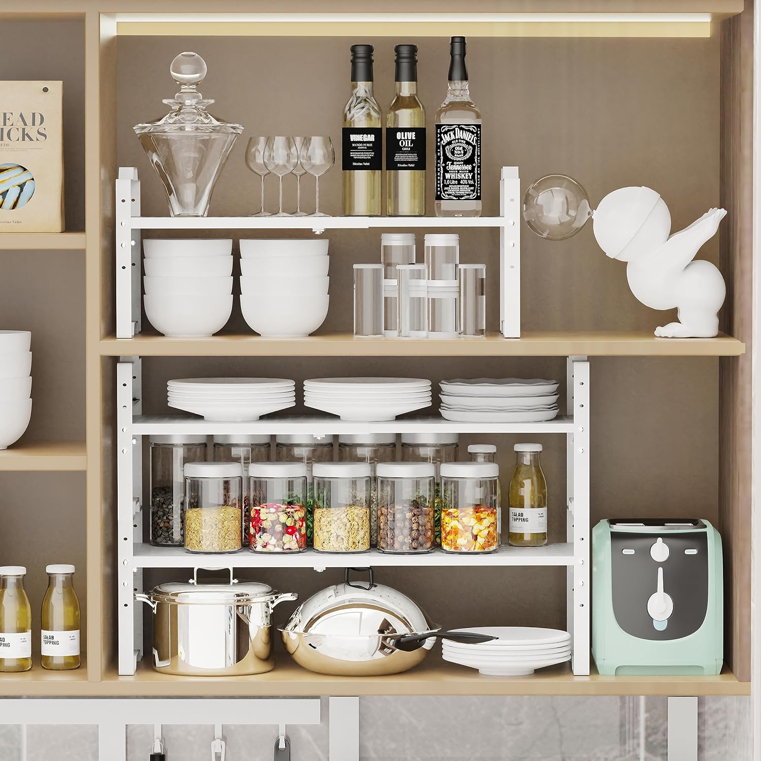 Estante expandible para organizador de gabinete, ajustable, apilable, estante de especias en la cocina y el baño, para encimera, armario,