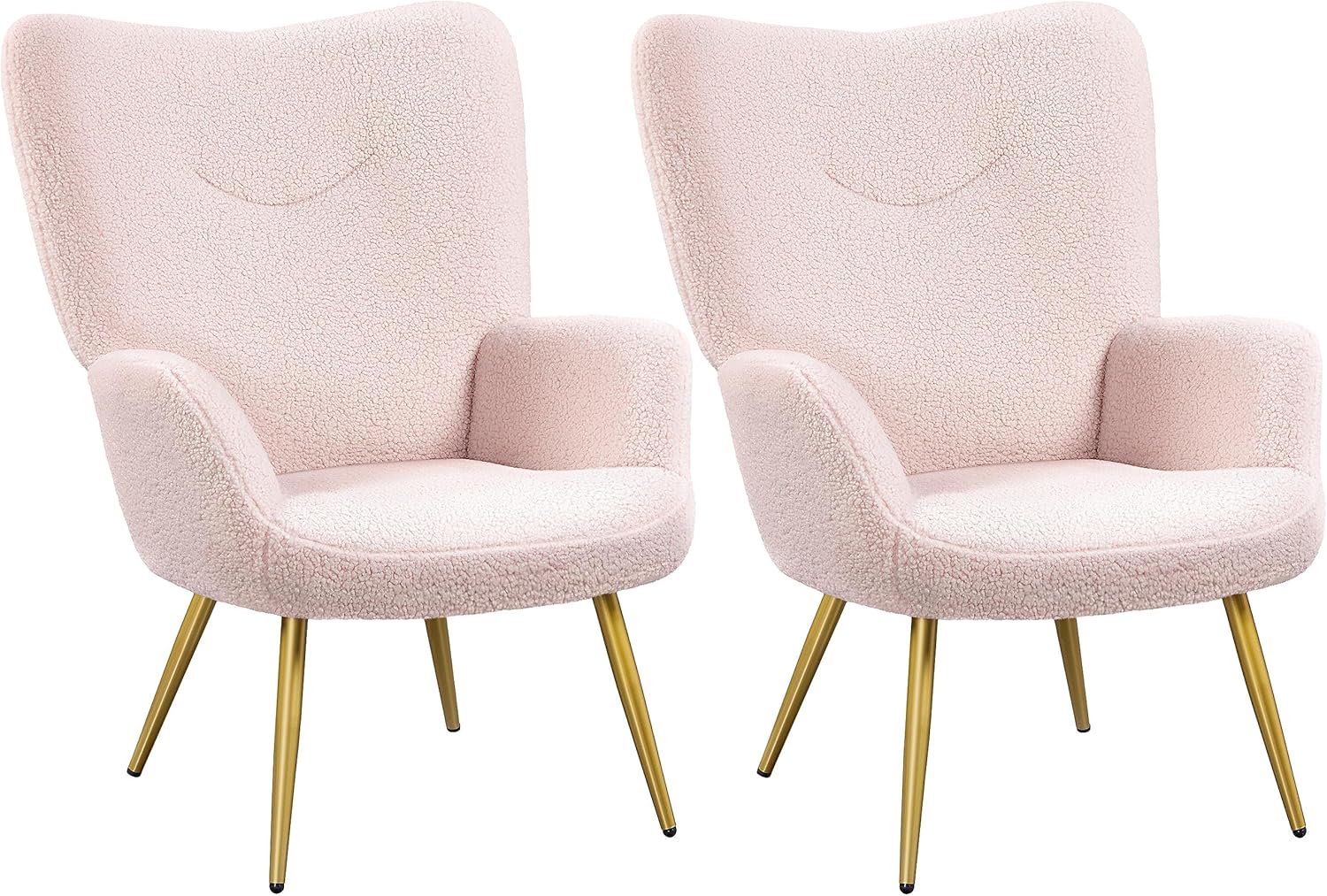 Yaheetech Silla de tocador moderna, silla decorativa de tela Boucle, sillón de felpa Sherpa con respaldo alto y acolchado suave, silla casual