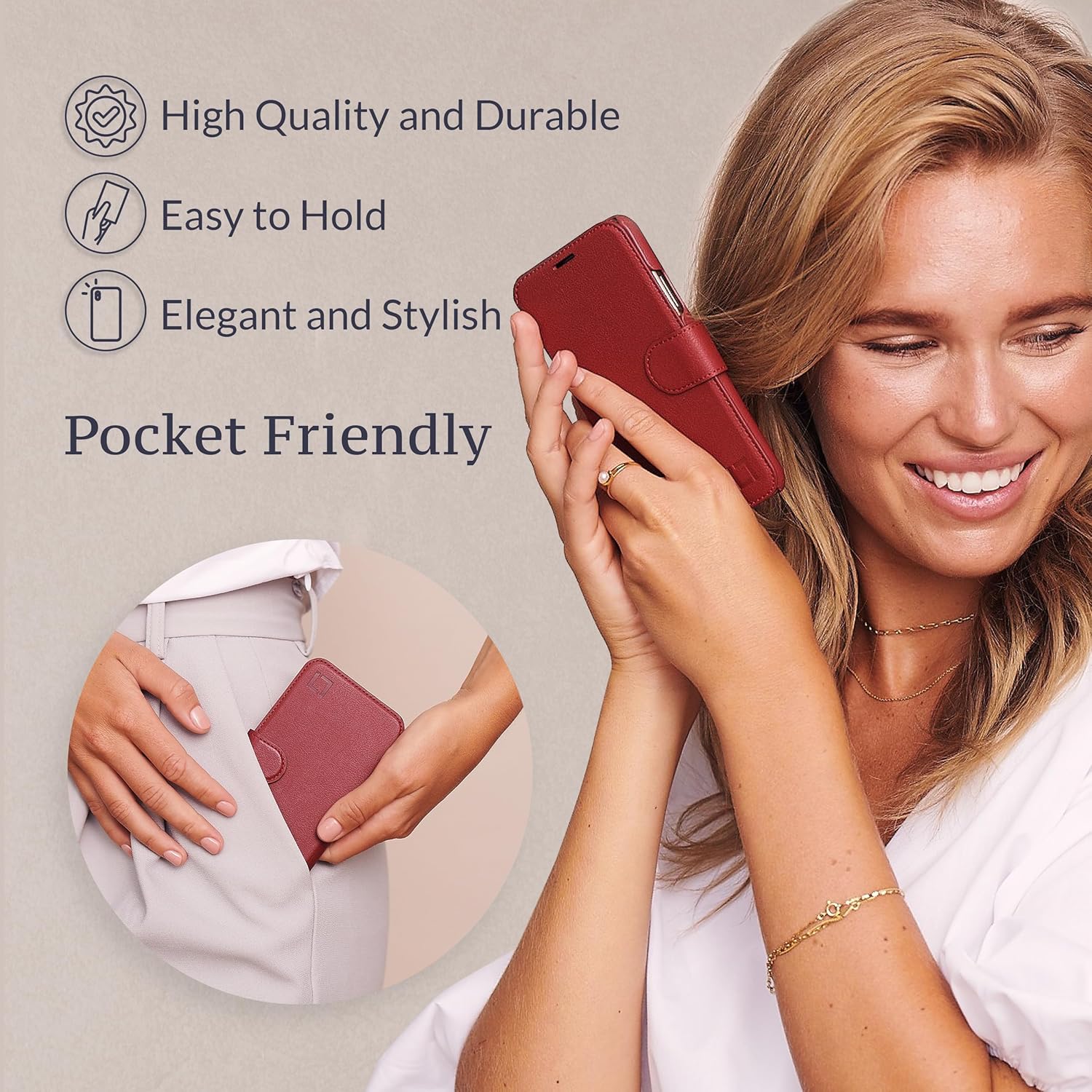 Funda tipo cartera para iPhone 15 Pro Max para mujeres y hombres, funda con tarjetero delgada y protectora para Apple 15 Pro Max (6.7 pulgadas),