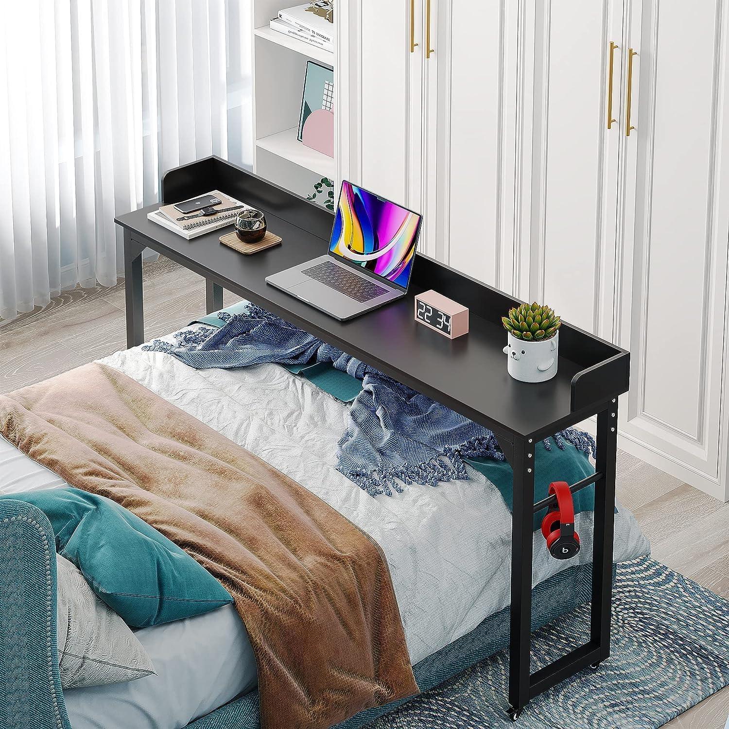 Mesa para colocar sobre la cama con 4 ruedas, mesa médica con ruedas para colocar sobre la cama, 71 pulgadas de ancho x 40 pulgadas de alto,