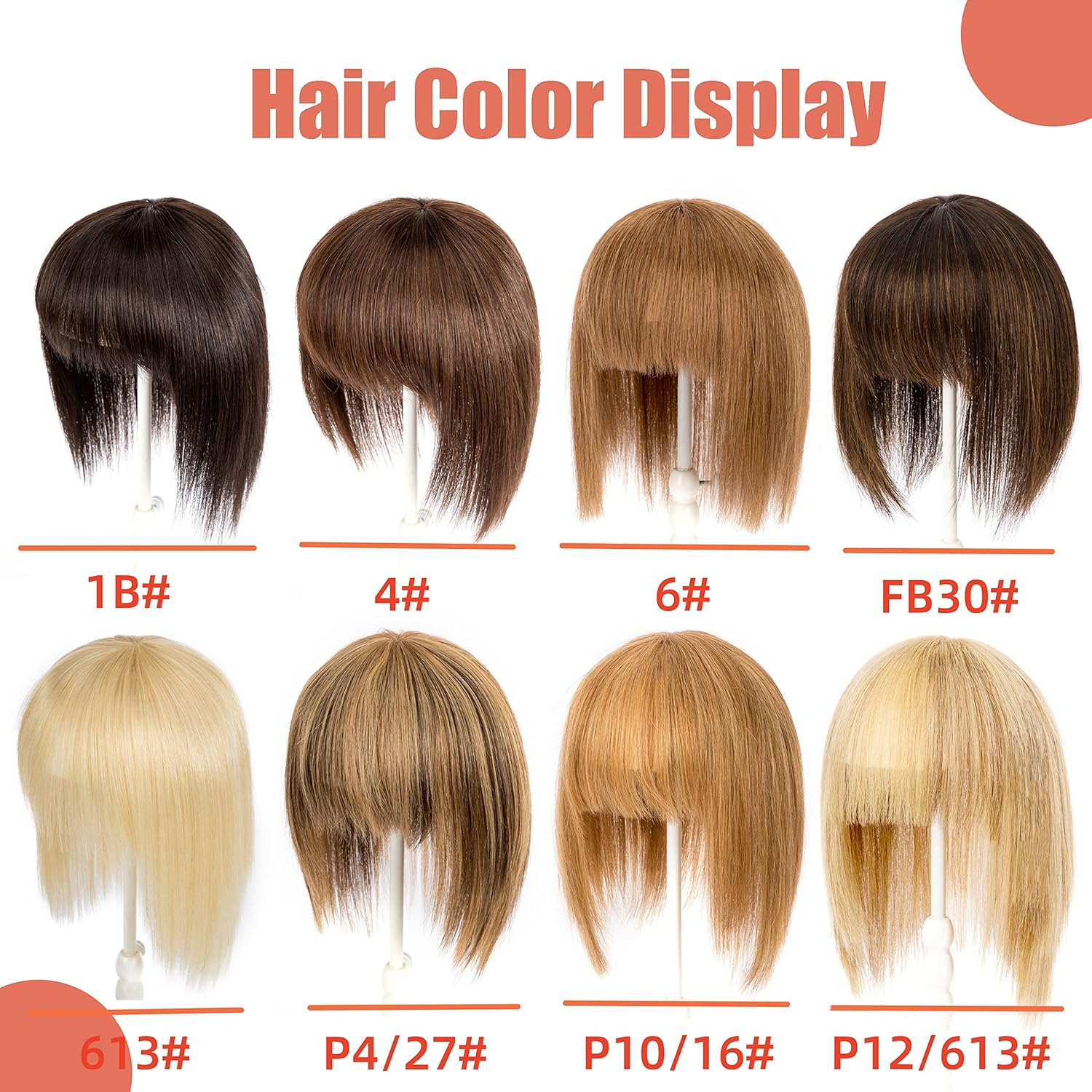 100 % cabello humano Remy con flequillo para mujer, base de red de 3.1 x 9.1 in, clip en la parte superior para adelgazar el cabellopérdida de