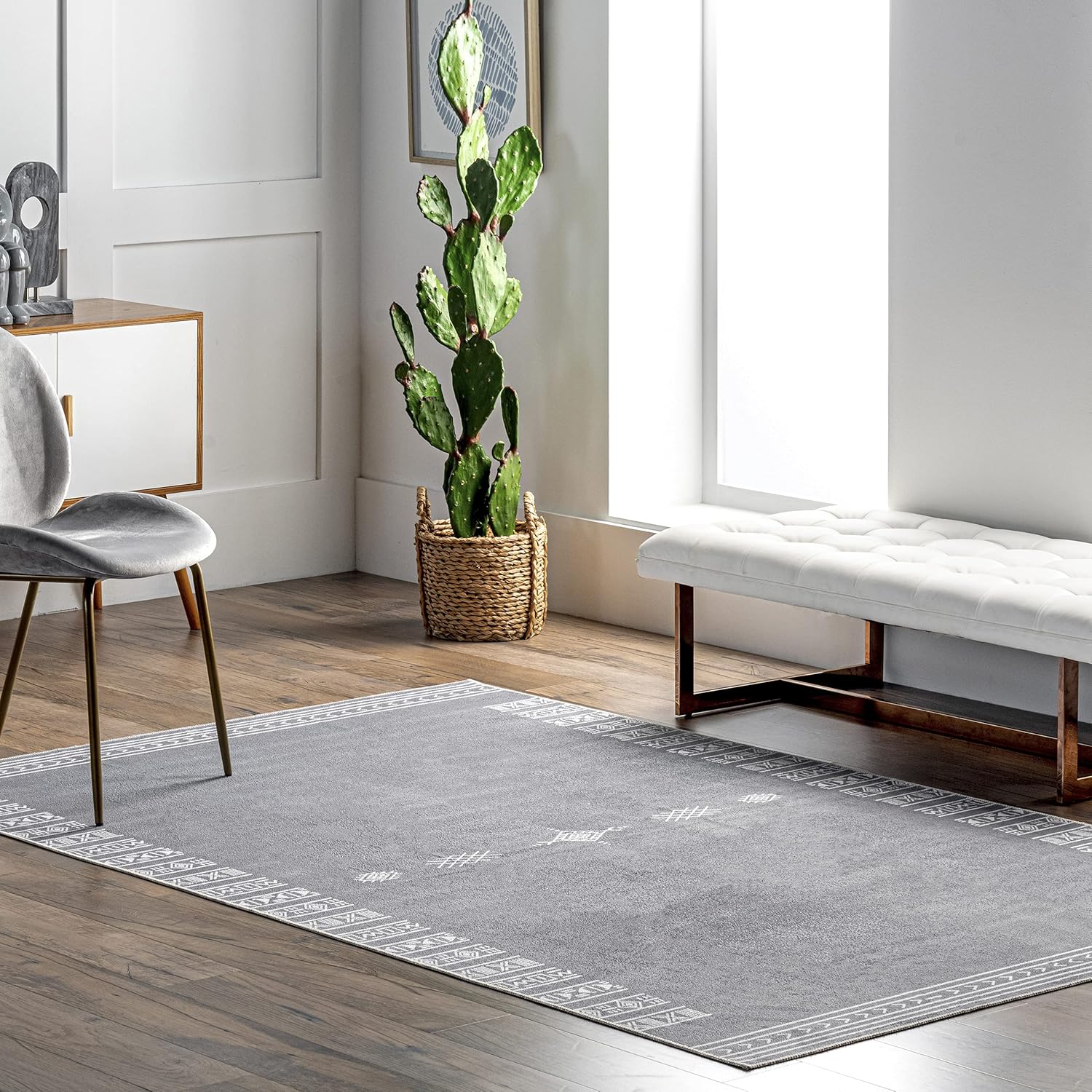 nuLOOM Arina – Alfombra tribal simple, lavable a máquina, 5 x 8 pulgadas, color gris