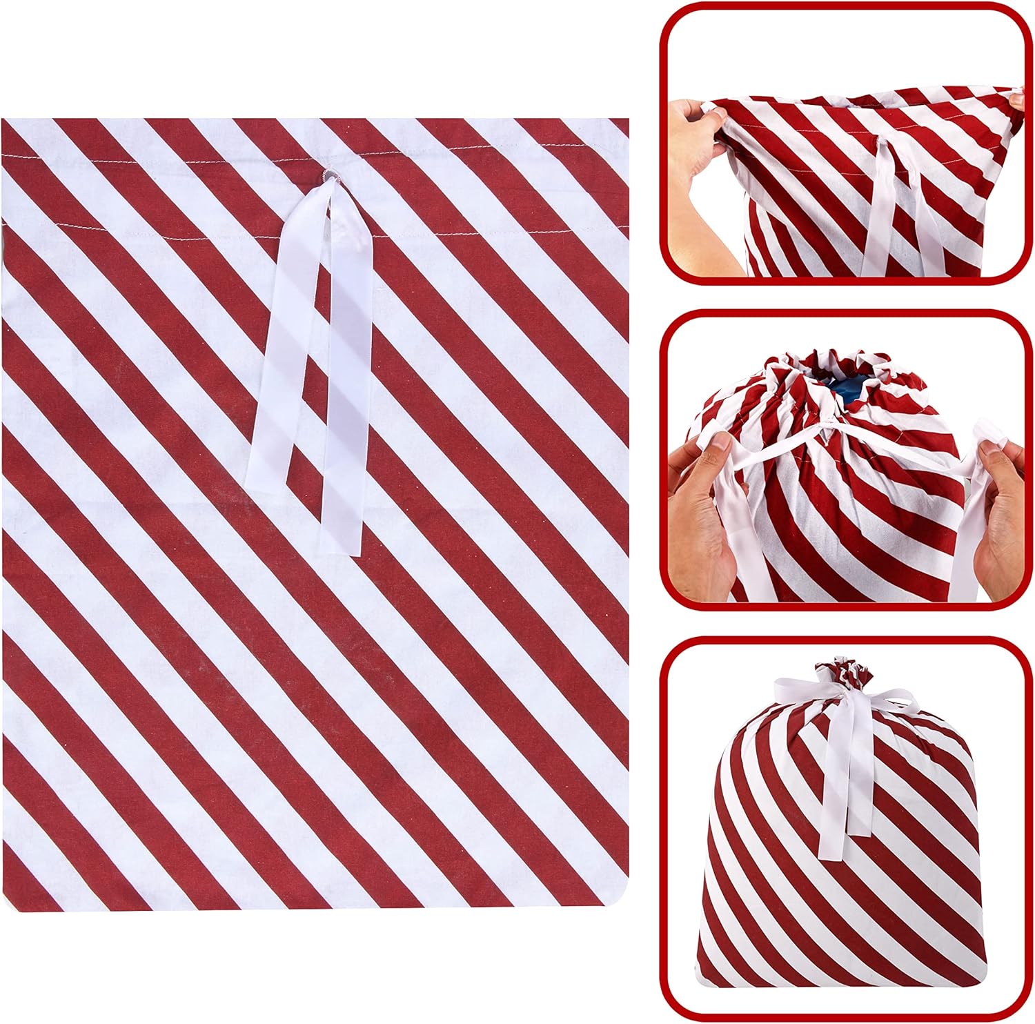 JOYIN 6 bolsas de regalo de tela roja de Navidad con 5 diseños de bolsas de tela de algodón de Navidad con cordón para decoración de Navidad, bolsas