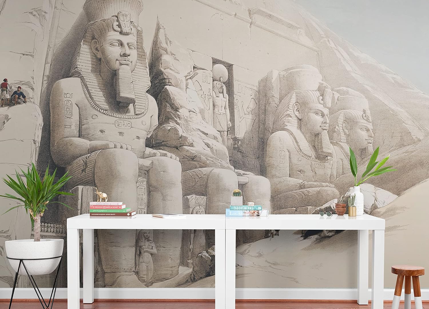 Ancient Egyptian Temple Gods and Pyramids Wall Mural. The Great Temple of Aboo-Simble, Nubia by David Roberts. Peel and Stick Wallpaper. #6417