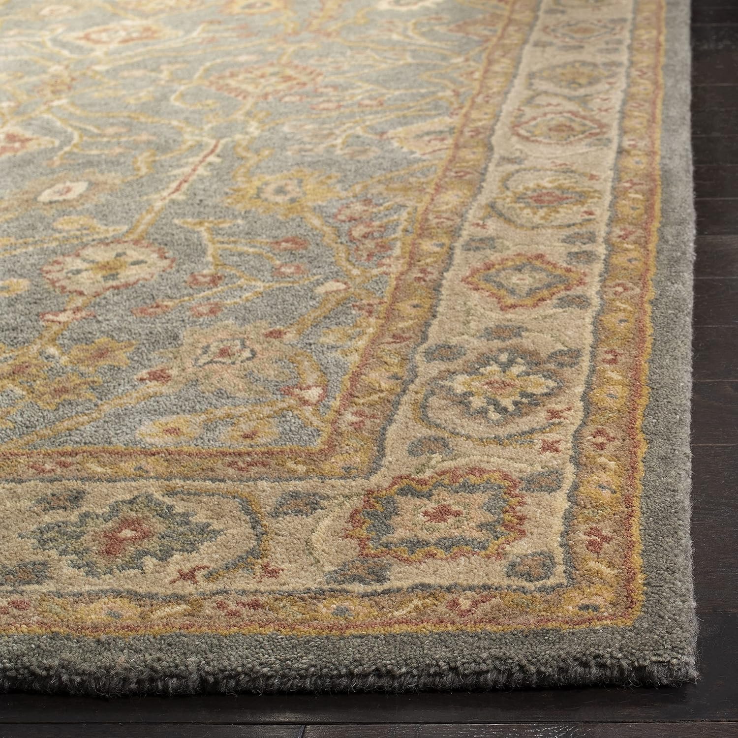 SAFAVIEH Antiquity Collection AT314A – Alfombra de lana tradicional oriental de primera calidad, hecha a mano, 3 x 5 pies, color azulmarfil