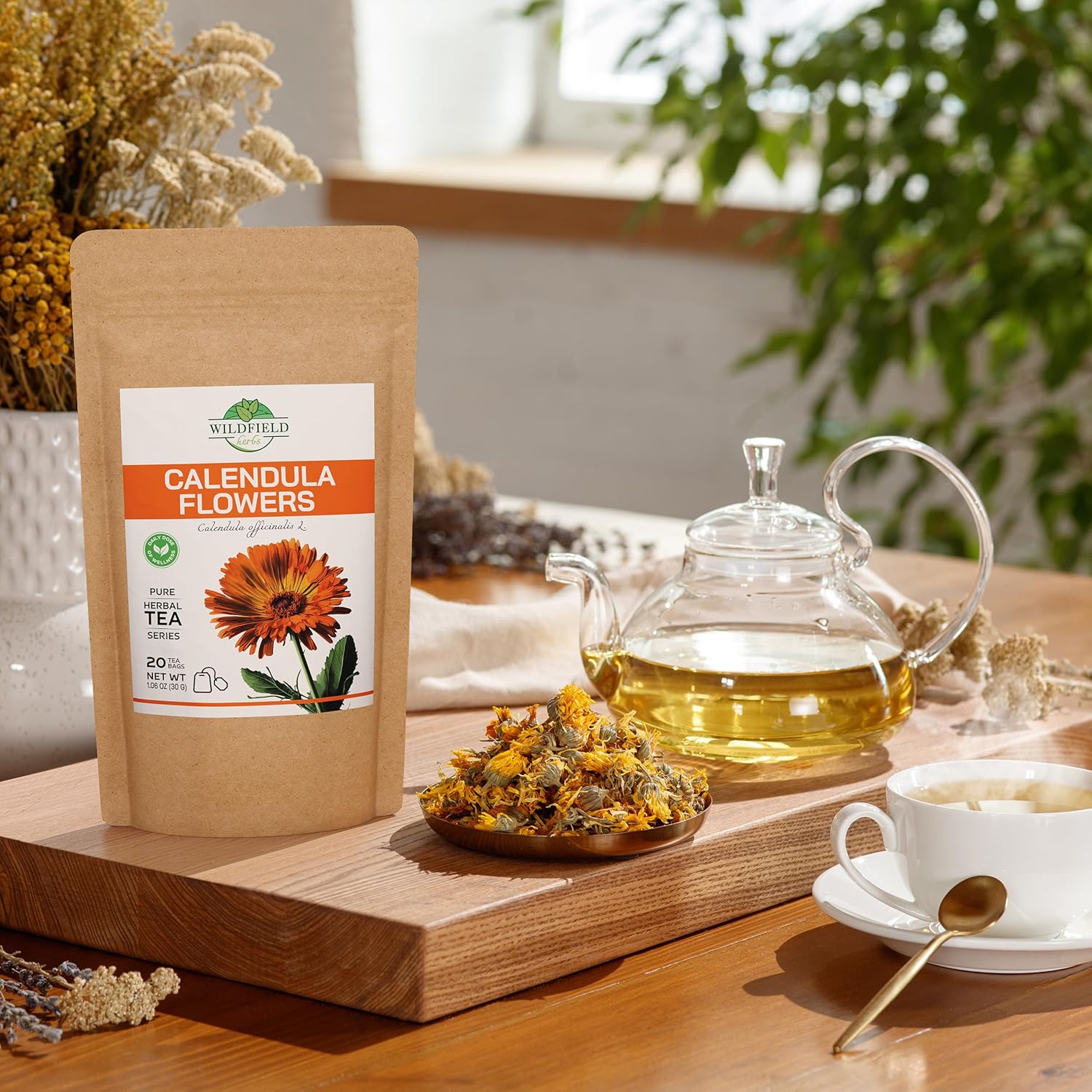 20 bolsas de té de caléndula flores secas de caléndula té de hierbas (Caléndula officinalis) – 20 unidades de 0.05 oz de bolsas de té de caléndula
