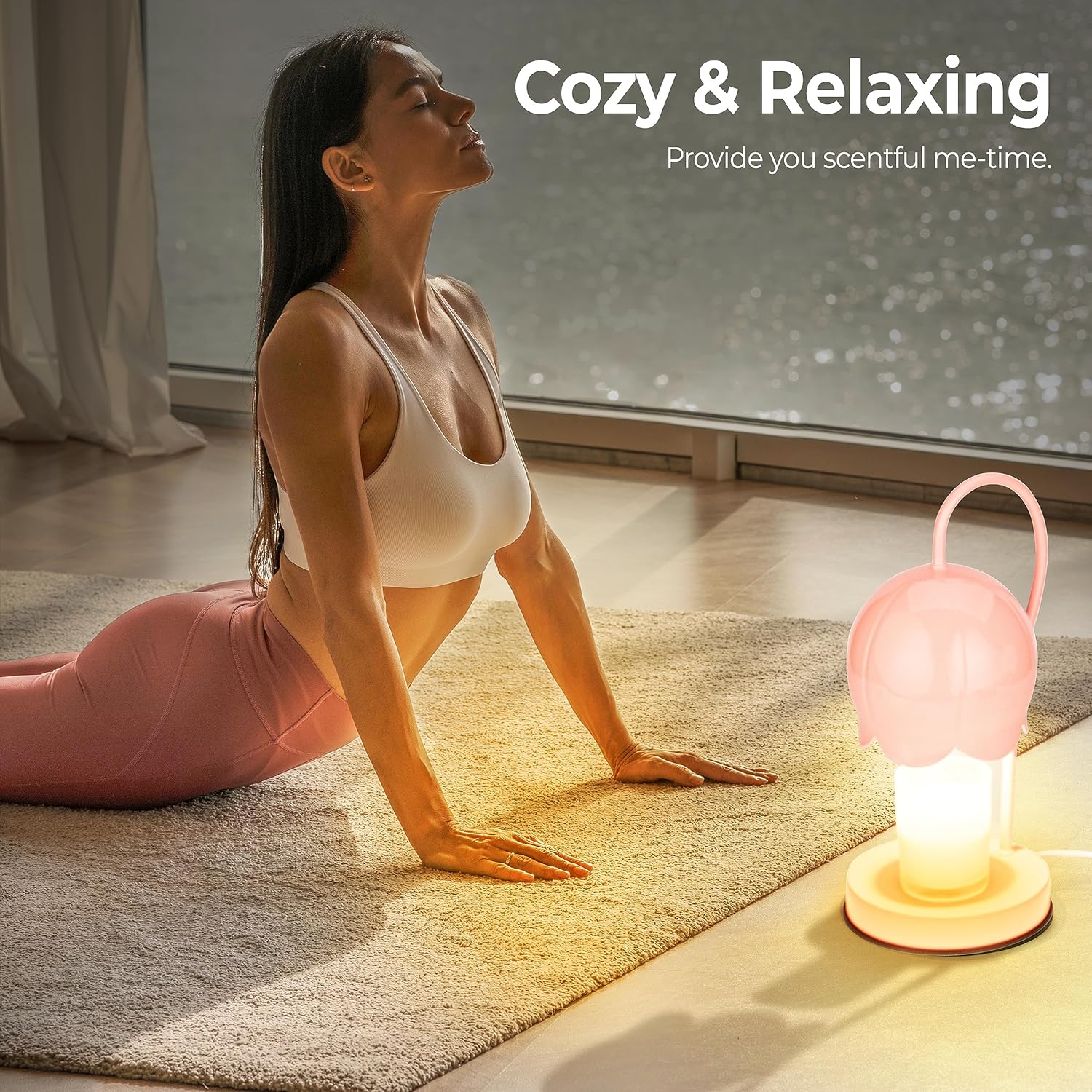Lámpara calentadora de velas regulable con temporizador, calentador eléctrico de cera de velas con 2 bombillas, estética moderna, contemporánea,